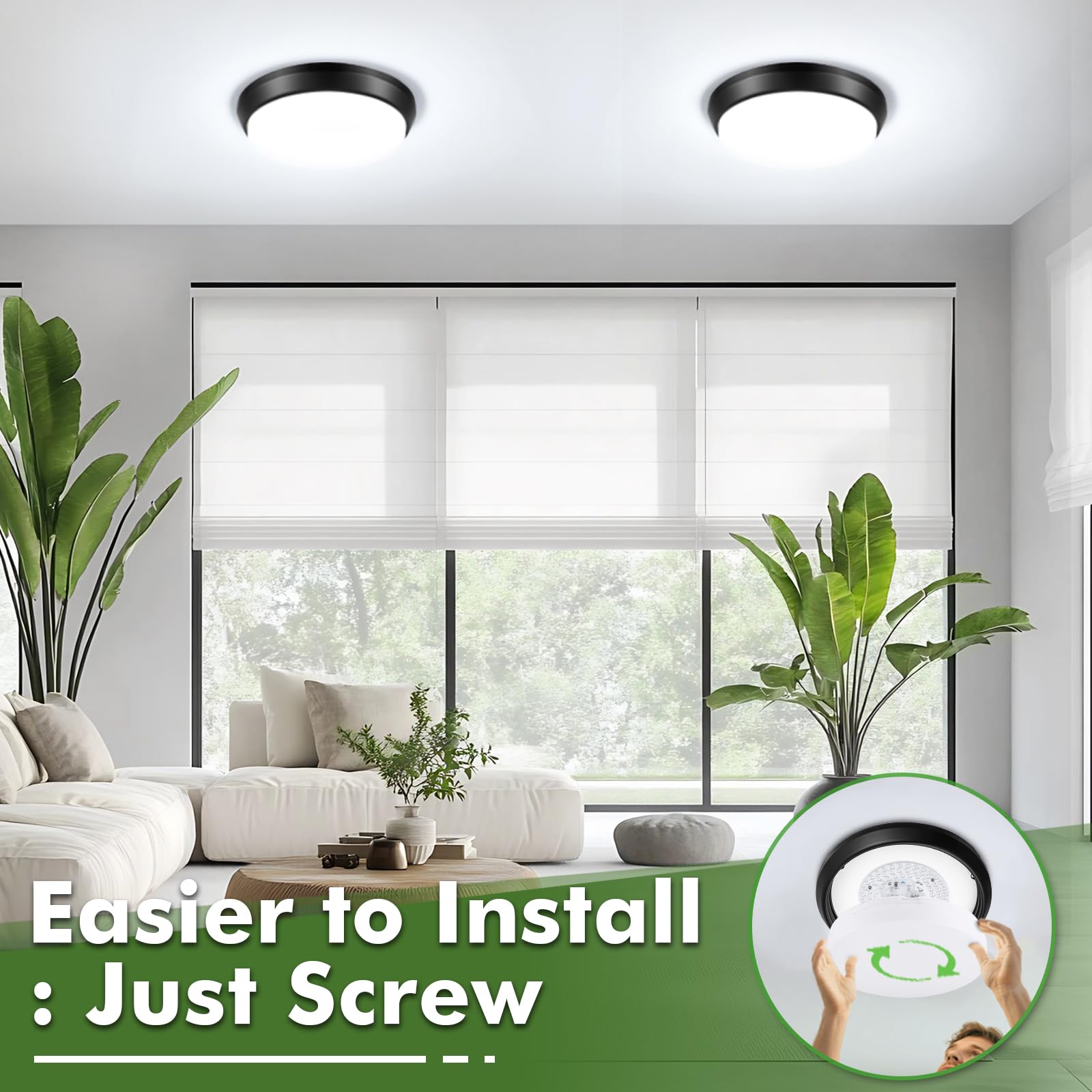 13 Inch Dimmable Flush Mount Led Ceiling Light Fixture 4000Lm, 2700K/3000K/4000K/5000K/6500K Adjustable Black Ceiling Lights, 2