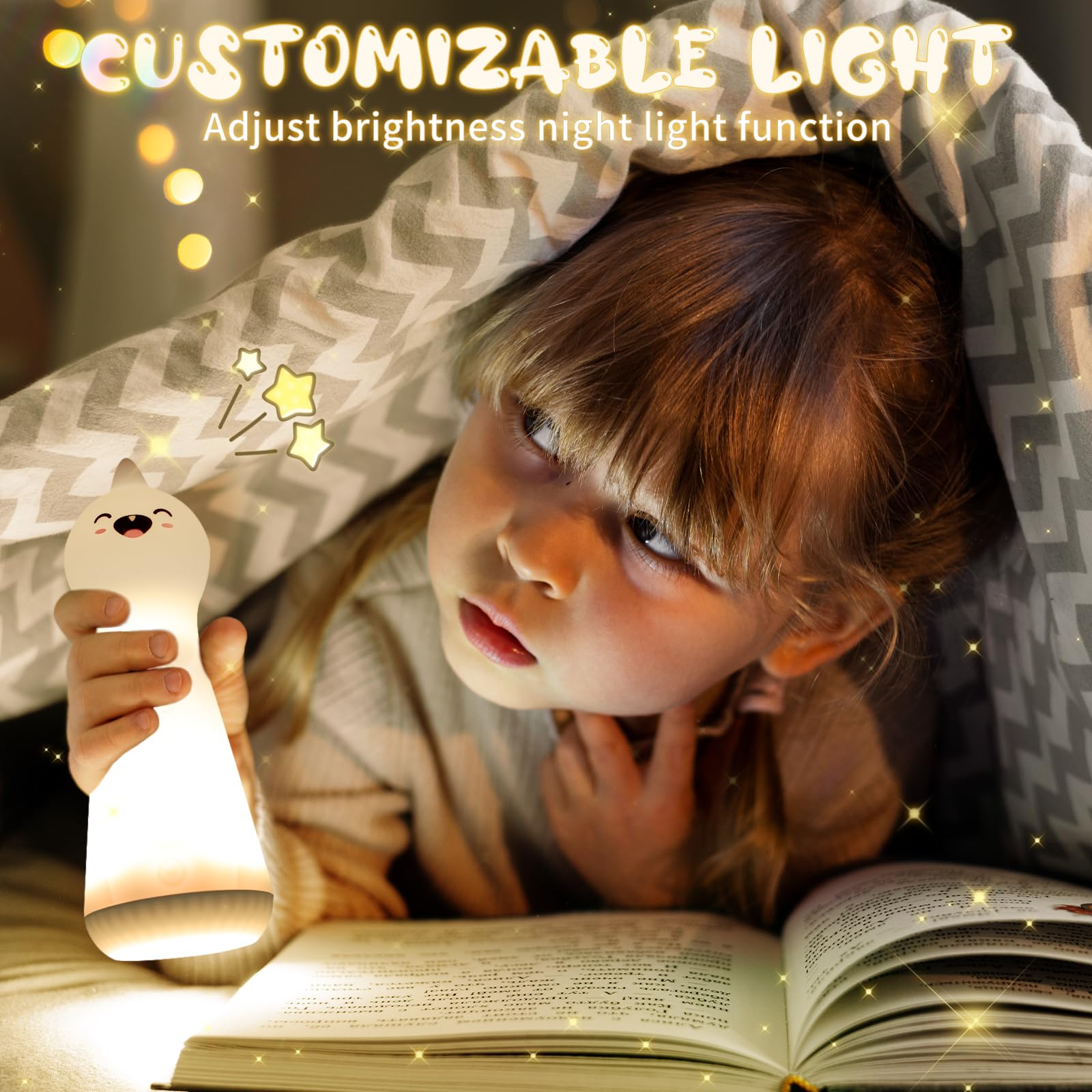 Kids Flashlight with Night Light Rechargeable LED Dimmable Night Light for Toddler Bed Room Glow in Dark Handheld Emergency Flas