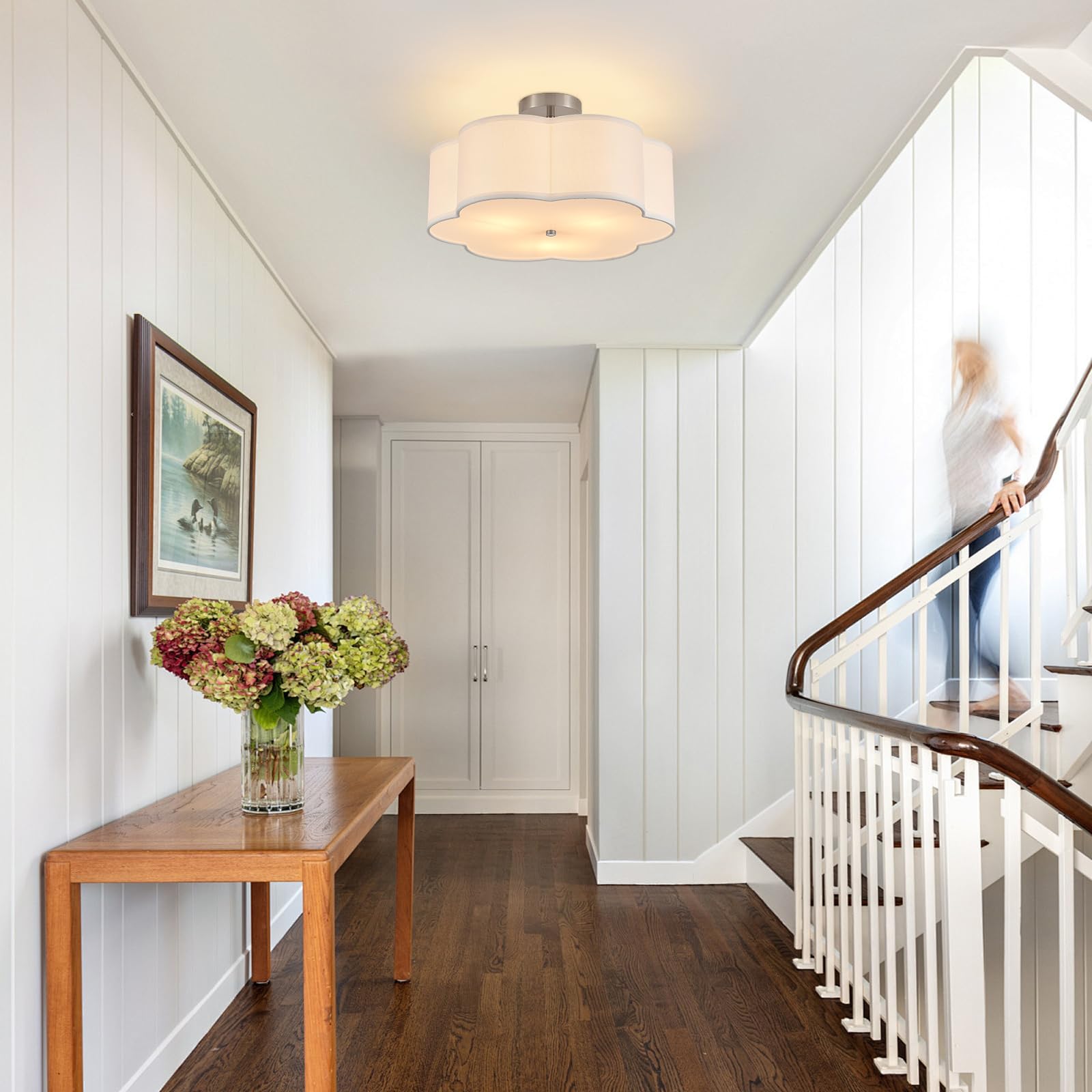 Widluth 18 Modern Semi Flush Mount Ceiling Light Modern 3-Lights Linen Drum Ceiling Lighting With Chrome Finish  Vintage Ceiling Light For Living Room  Kitchen  Basement  Laundry Room  Bedroom