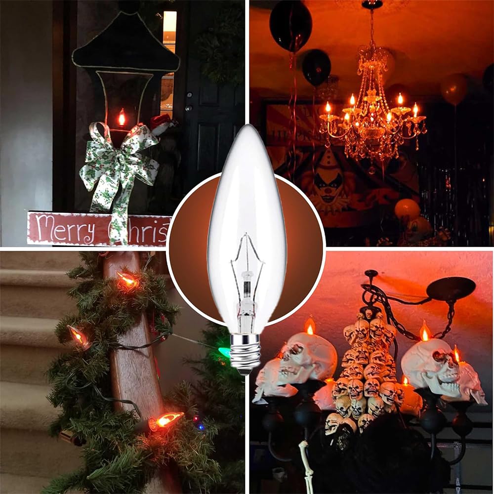 Seigun 40W Flame Shaped Dimmable Incandescent Chandelier Bulbs, E12 Clear Candelabra Base, Warm White, 6 Count