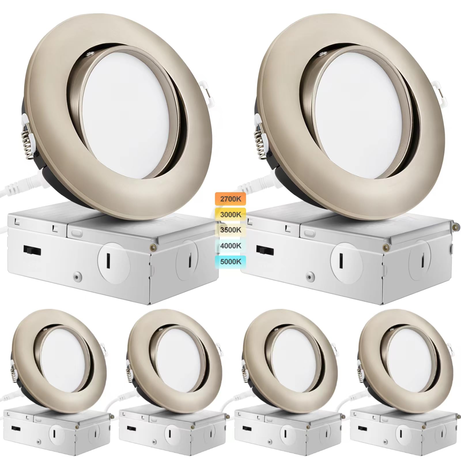 KnLnny Ware Recessed Lighting 4 Inch 6 Pack, Dimmable Adjustable Eyeball Gimbal, Brushed Aluminum, Model Light003Brushed