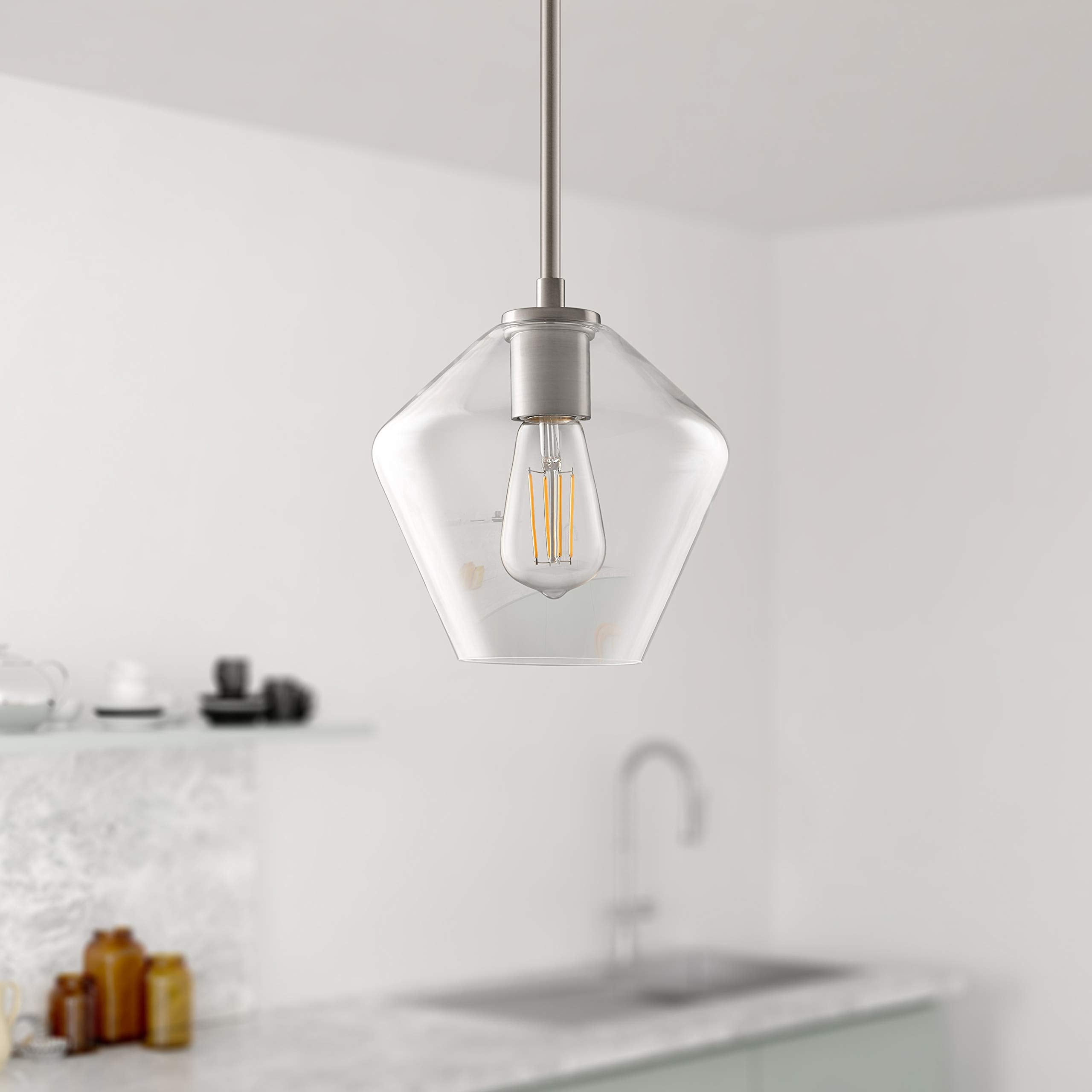 Linea Di Liara Macaria Modern Glass Farmhouse Pendant Lighting For Kitchen Island And Over Sink Lighting Fixtures Brushed Nickel