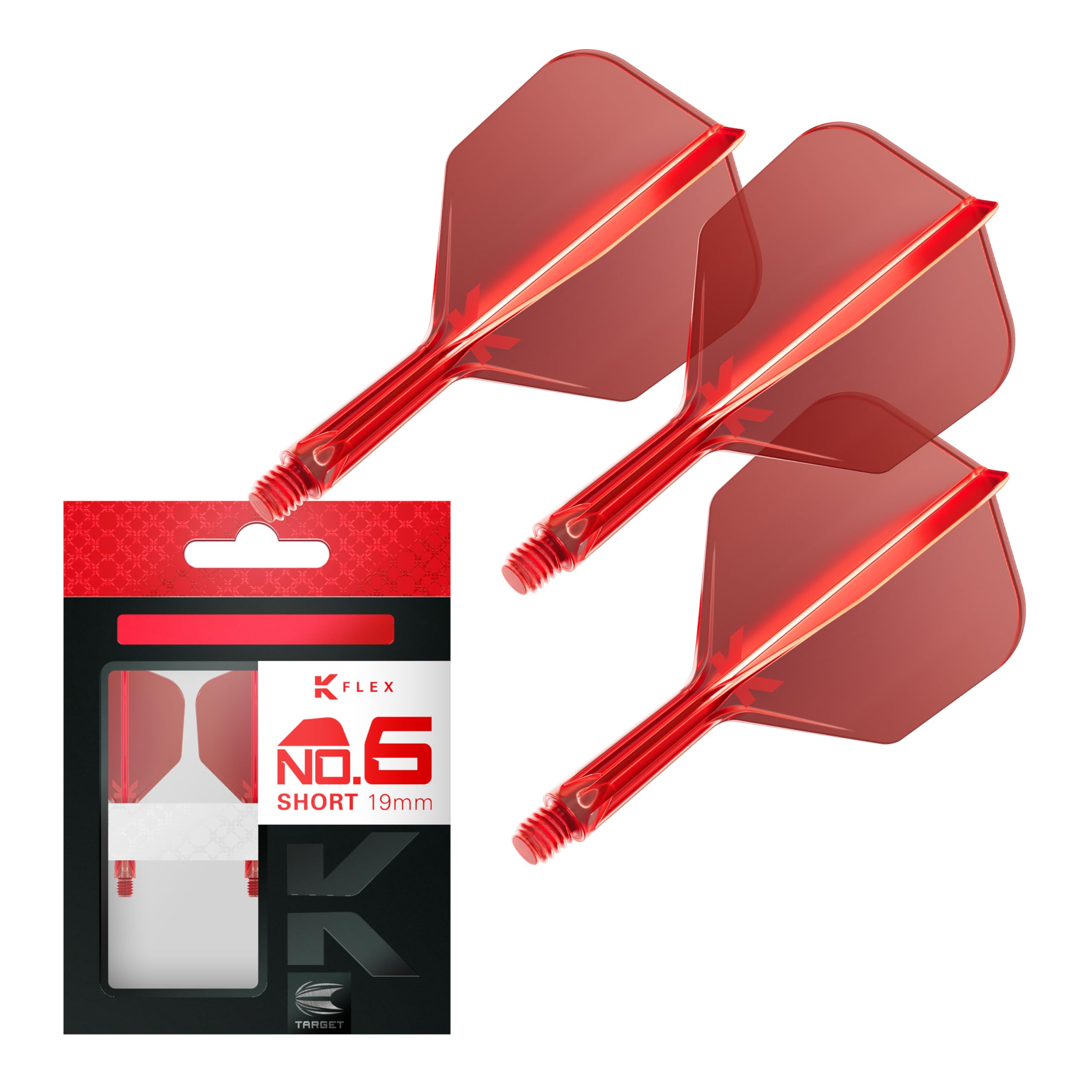 Target Darts K Flex Dart Flights and Shafts, No.6 Red, Short (19mm), Model taf1411, Pack of 3 Professional Accessories
