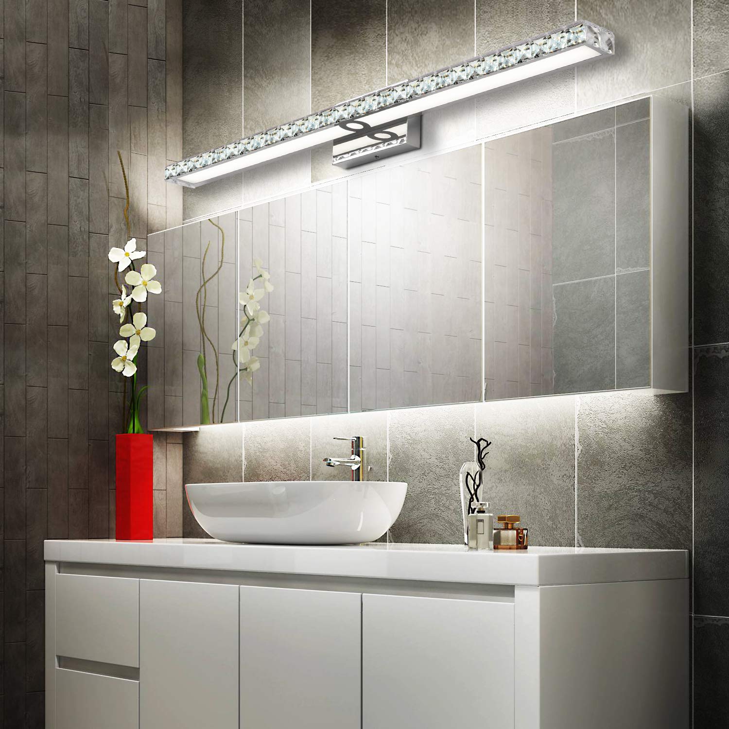 SOLFART 40-Inch Dimmable Crystal Bathroom Vanity Light Fixture - White Light Over Mirror