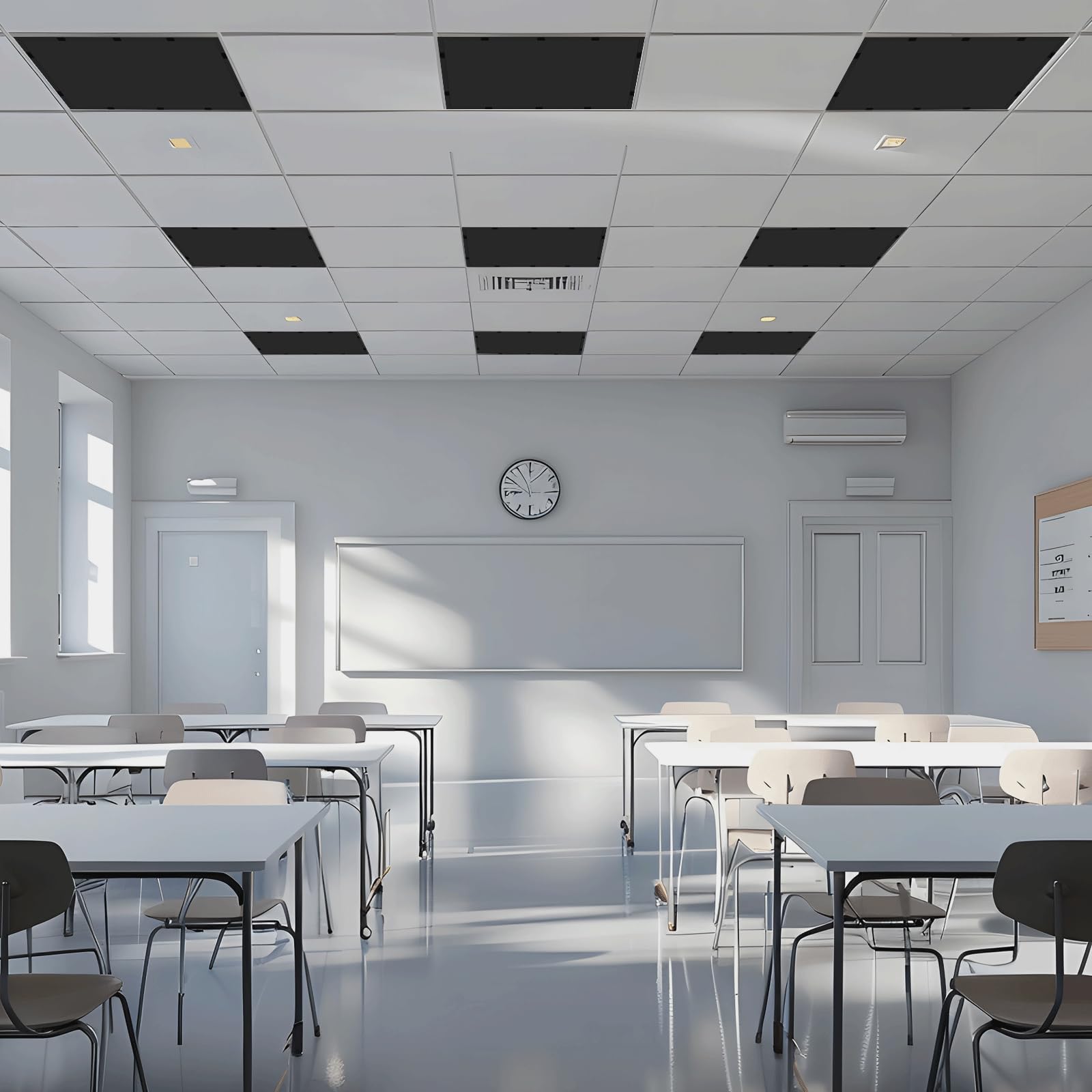 Wiooffen 8 Pcs Fluorescent Light Covers With 80 Magnets Decorative For Classroom Ceiling Light 4X2 Feet Magnetic Filter Easy Install For Office Hospitals & Home Drop Ceiling Supplies(Black)