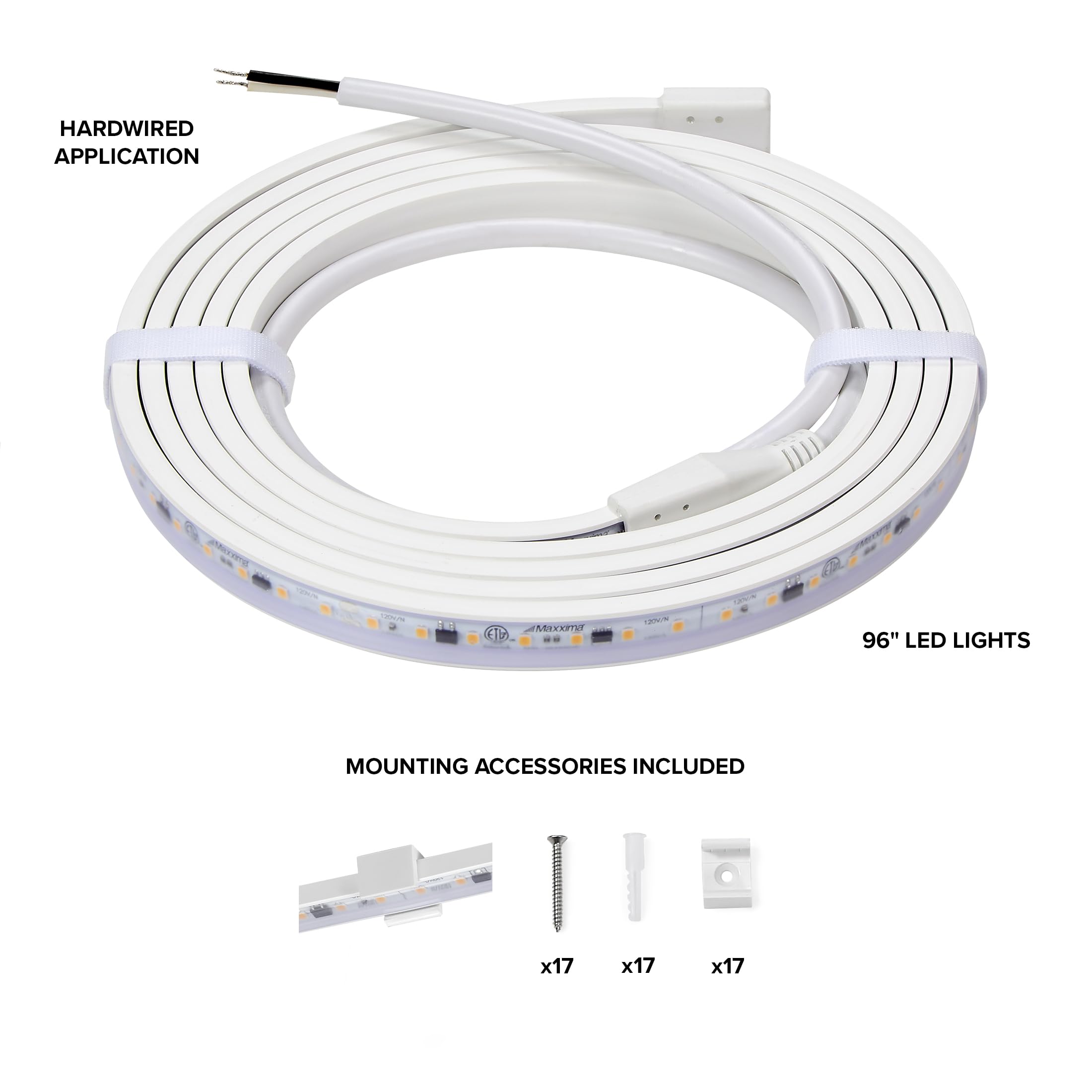 Maxxima LED Under Cabinet Strip Light, 96 in., 3680 Lumens, 3000K Warm White, PVC, Model MSL-964850W, White