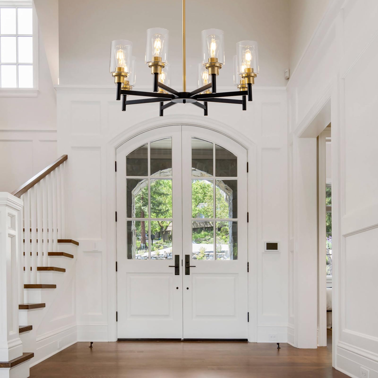 Hccz 8 Light Gold Chandelier For Dining Room Light Fixtures Black & Brushed Brass Modern Farmhouse Chandelier Industrial Hanging