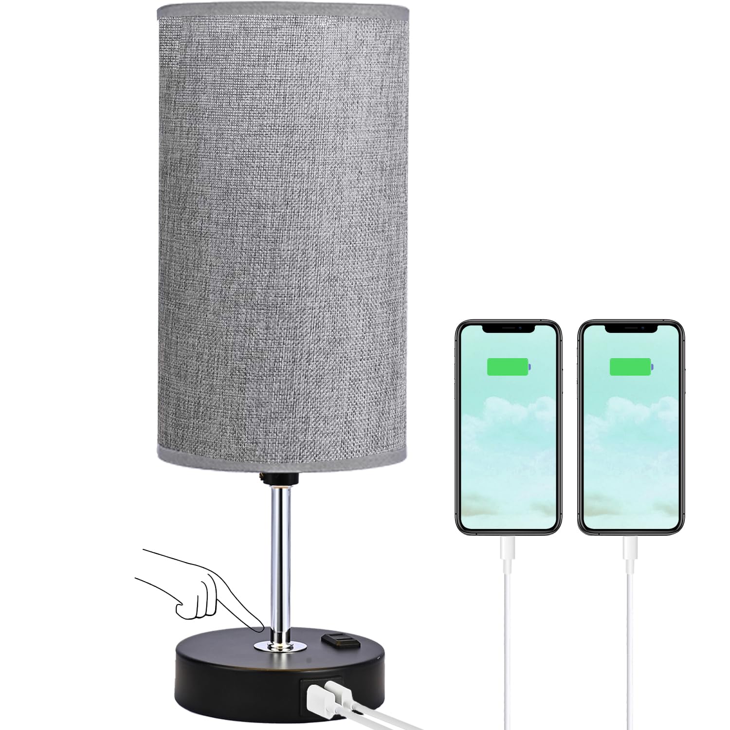 Woderdeng Touch Control Table Lamp - 3-Way Dimmable Bedside Lamps with USB Port and Outlet,Nightstand Lamp for Bedroom Decor,Lig