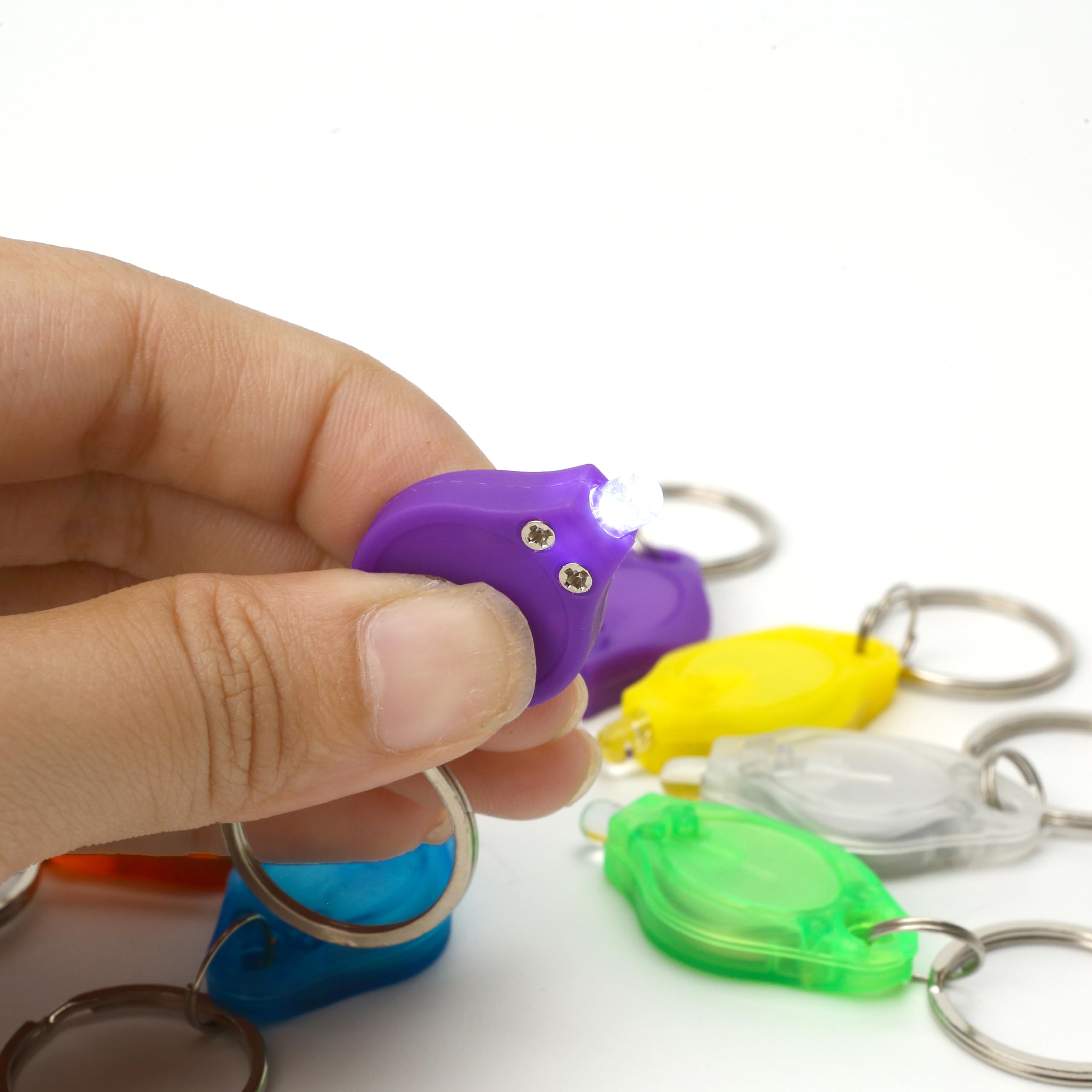 9Pcs Mini Small Led Keychain Ring Flashlight, White Rows Ultra High Bright Tiny Micro Uv Lighting Squeeze Penlight Button Bulk For Emergency, Name Tag Pocket Nurses Badge Reel Zipper, Multicolor Shell