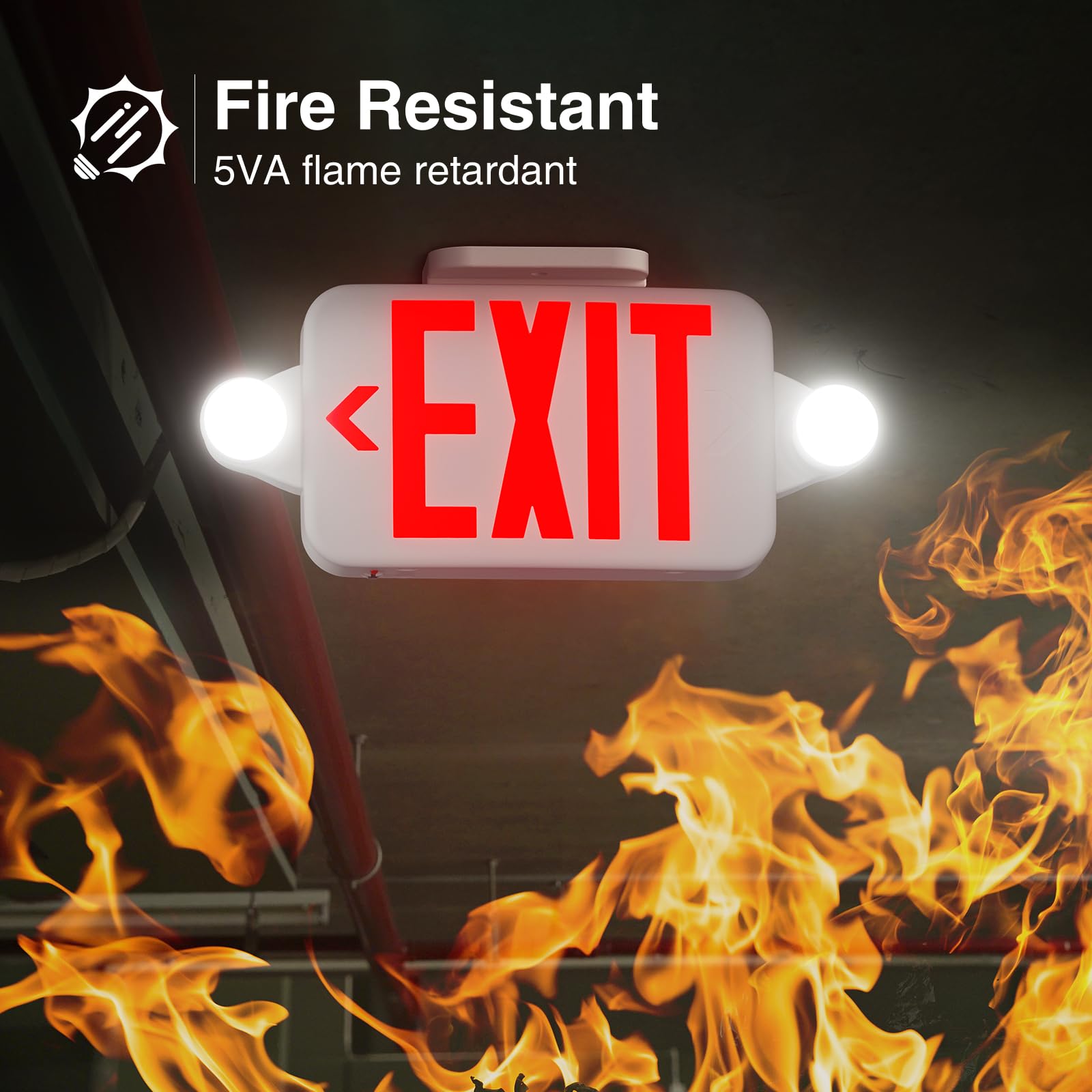 Freelicht 4 Pack Red Exit Sign With Emergency Lights, Two Led Adjustable Head Emergency Light With Battery, Hard Wired, Exit Sign For Business