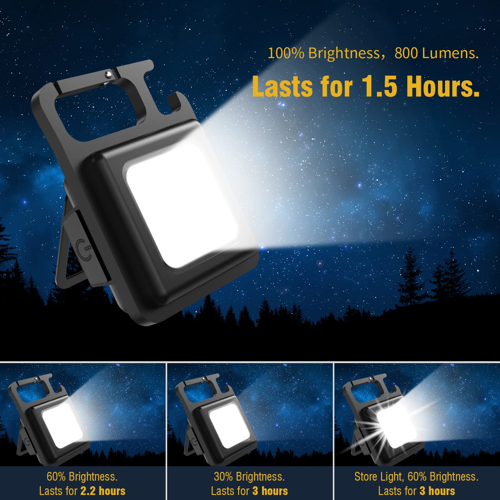 IKKEMO Cob Bright Mini Keychain Light, Small Led Flashlight Usb Rechargeable, 4 Modes, 800 Lumens, Portable Pocket Lights With F