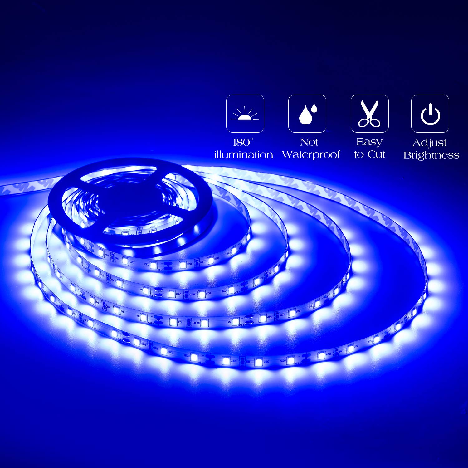 Marreal 12 Volt 20Ft Blue Led Strip Lights, Non-Waterproof 360 Leds Blue Led Lights For Bedroom, Shops, Christmas, Halloween.