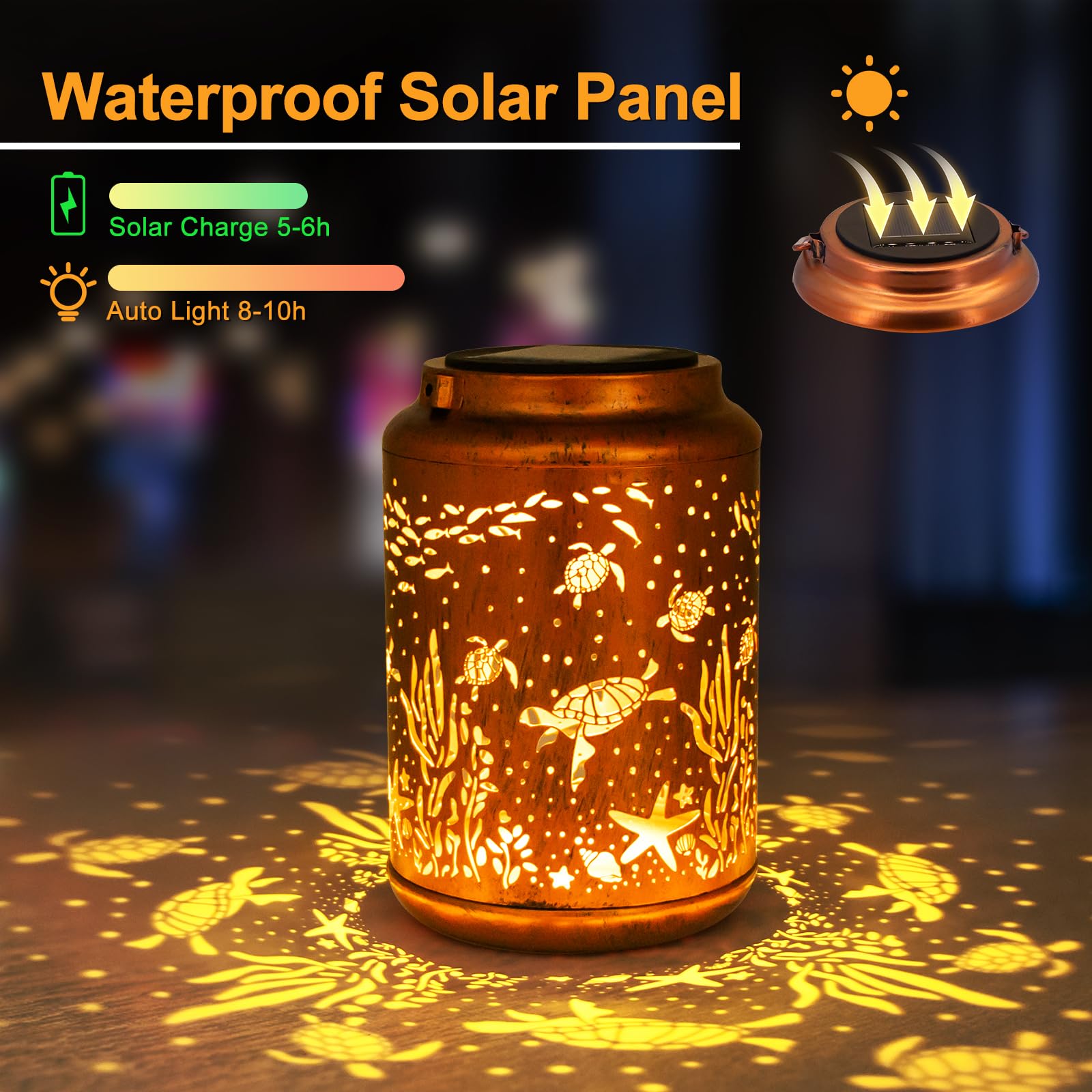 YISITEONE Solar Lantern - Metal Hanging Decor Light for Garden, Waterproof, Brown, Model ES04250300000