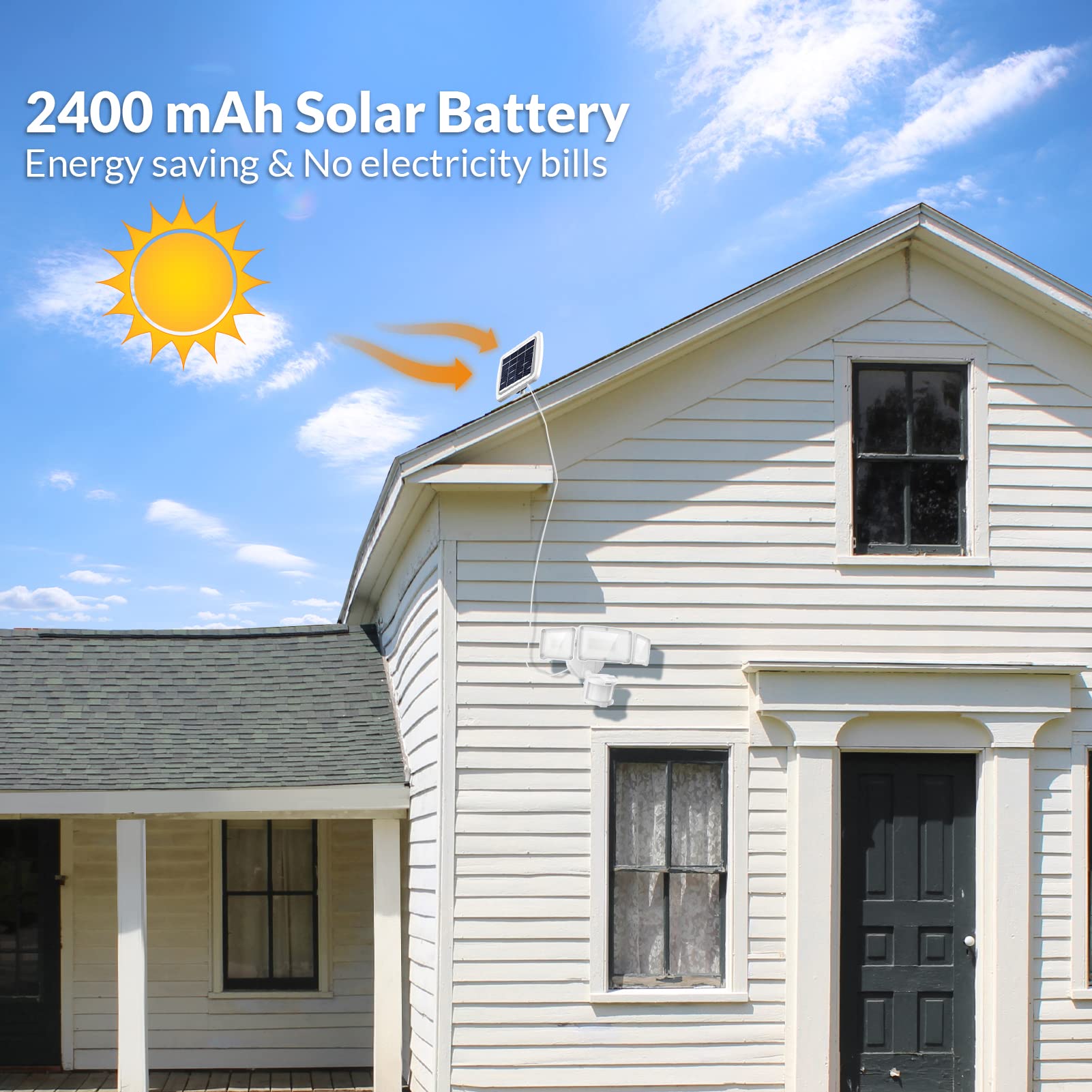 LEPOWER LED Solar Security Light, 1600LM, Motion Sensor, 5500K White Light, IP65 Waterproof, 3 Adjustable Heads, Model YY02C-WH, White