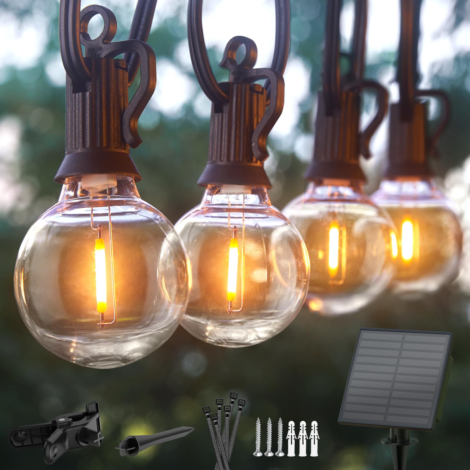 Minetom Solar Outdoor Lights - 208 FT Solar String Lights with 100 G40 Shatterproof Globe Bulbs Commercial Waterproof LED Bulbs 