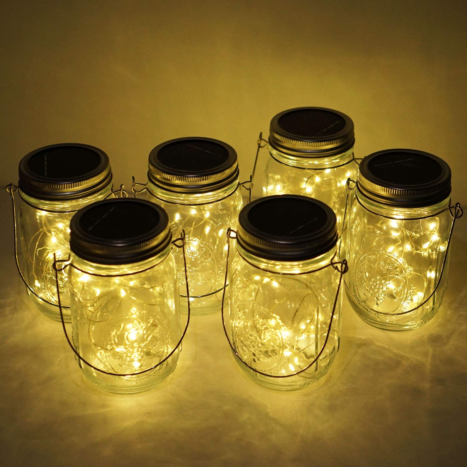 Cynzia Solar Mason Jar Lights, 6 Pack 10 Led Jar Lid String Lights With 6 Hangers(No Jars), Waterproof Fairy Firefly Light For G