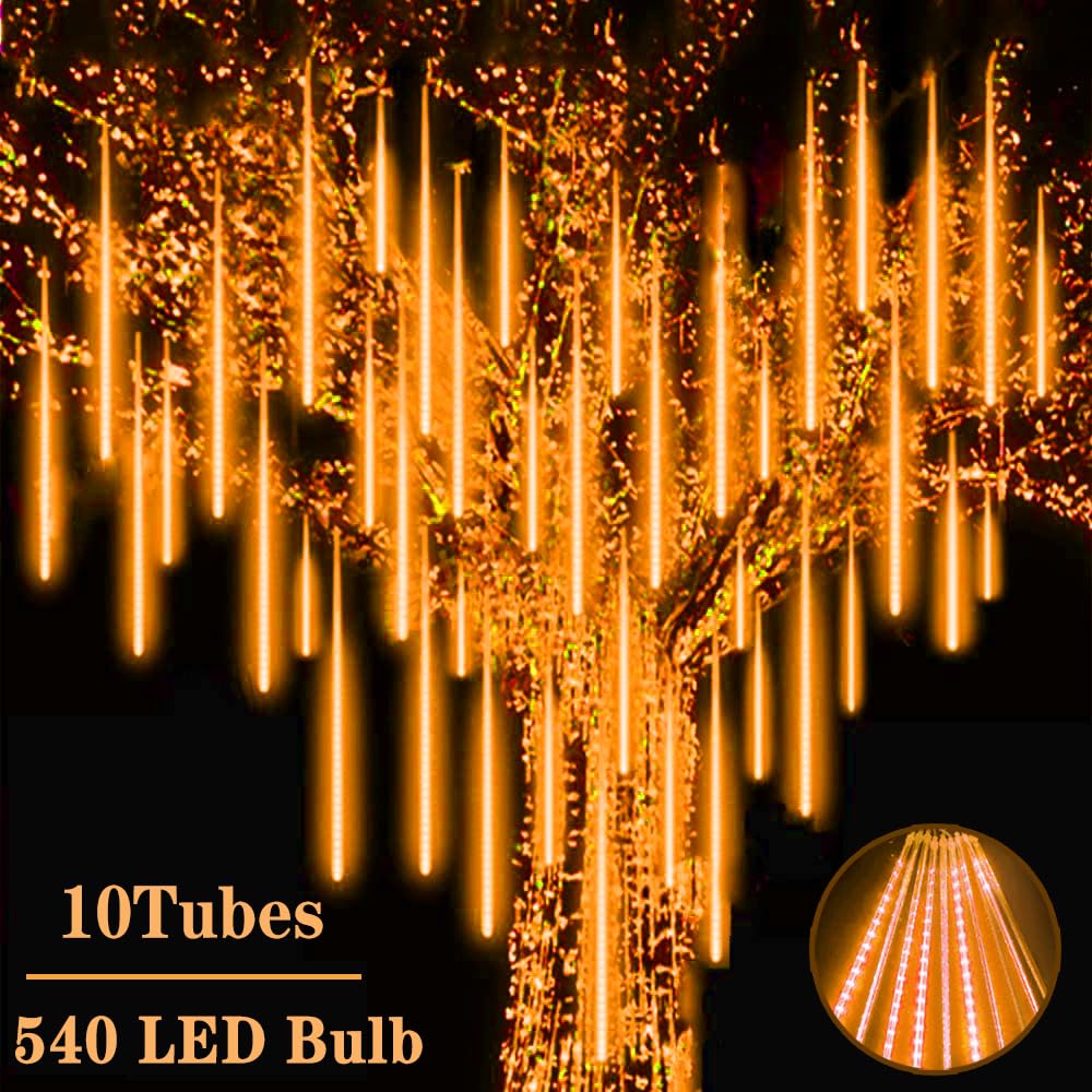 Roytong Christmas Lights, Meteor Shower Lights, Orange 10 Tube 540 LED 20 Inch Icicle Lights for Halloween Outdoor Tree Patio Ga