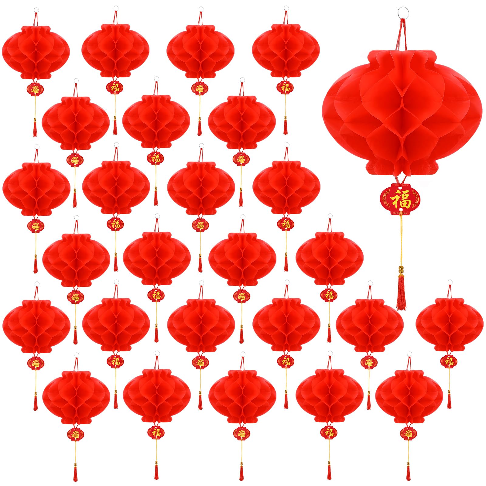 AUGSUN 30Pcs Chinese Red Paper Lanterns, New Year Lantern Hanging Chinese Paper Lanterns for Lunar Snake New Year Spring Festiva