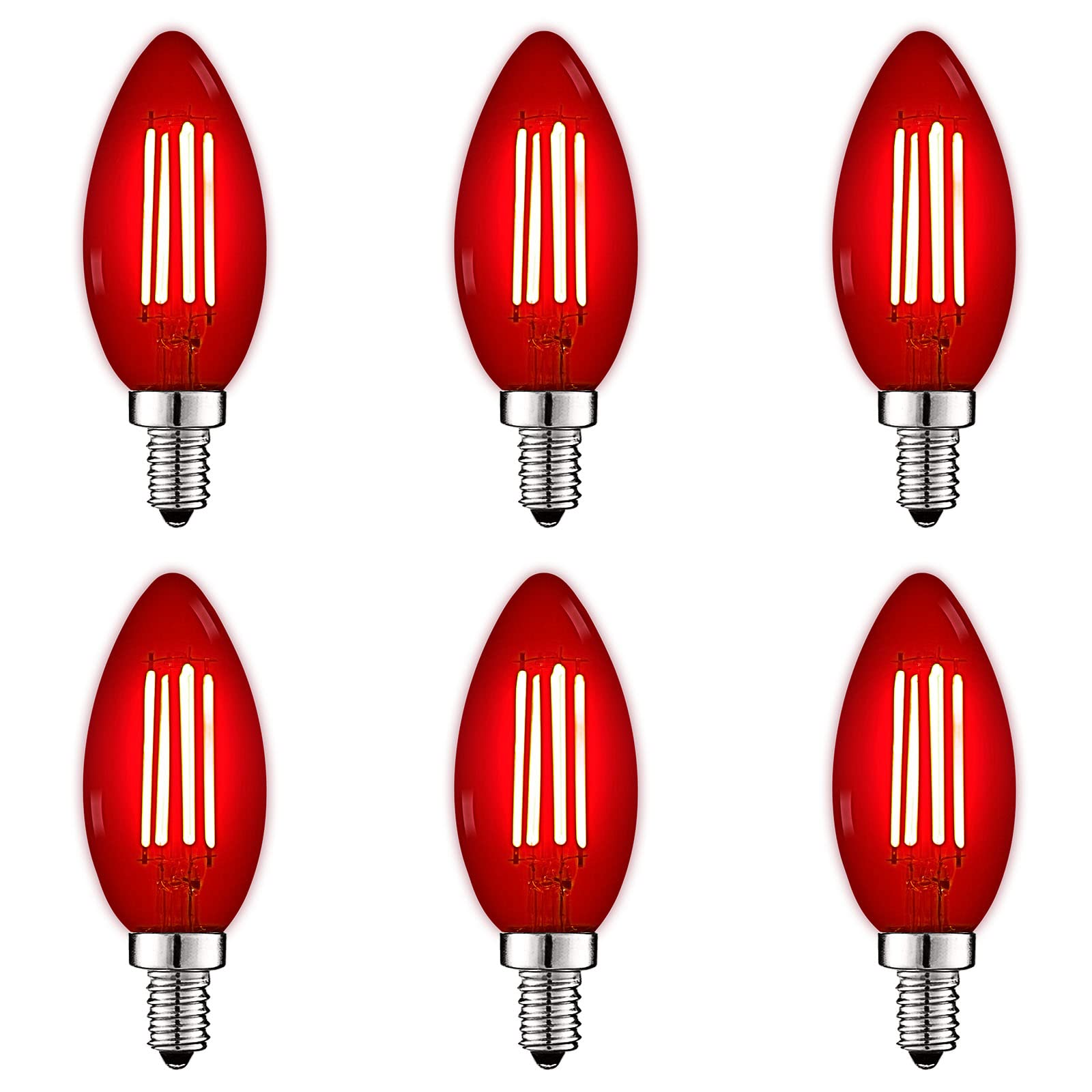 Luxrite E12 Led Filament Red Light Bulbs, 4.5W (40W Equivalent), Colored Glass Candelabra Bulb, Ul Listed, E12 Base, Indoor Outd
