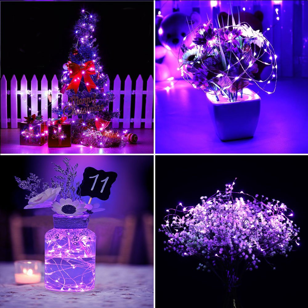 Er Chen Purple Fairy Lights Plug In, 33Ft 100 Led Starry String Lights Dimmable With Remote Control, Waterproof Copper Wire Chri