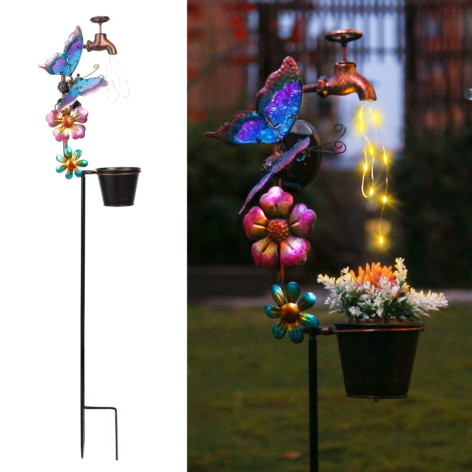 Afirst Solar Outdoor Lights Decorative - Solar Decorative Butterfly Lights Faucet Shaped Twinkling Light Garden Stake Decoration
