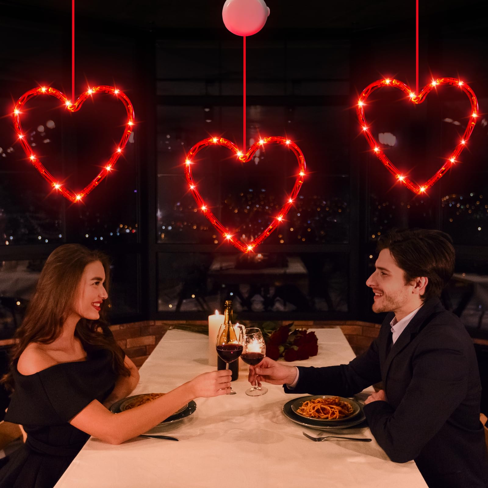 Lyubasa 3 Pack Valentines Day Window Lights Decorations With Timer, Battery Powered Hanging Red Lighted Heart Shaped Silhouette Sucker Led Lamp For 2025 Holiday Fireplace Indoor Home Decor