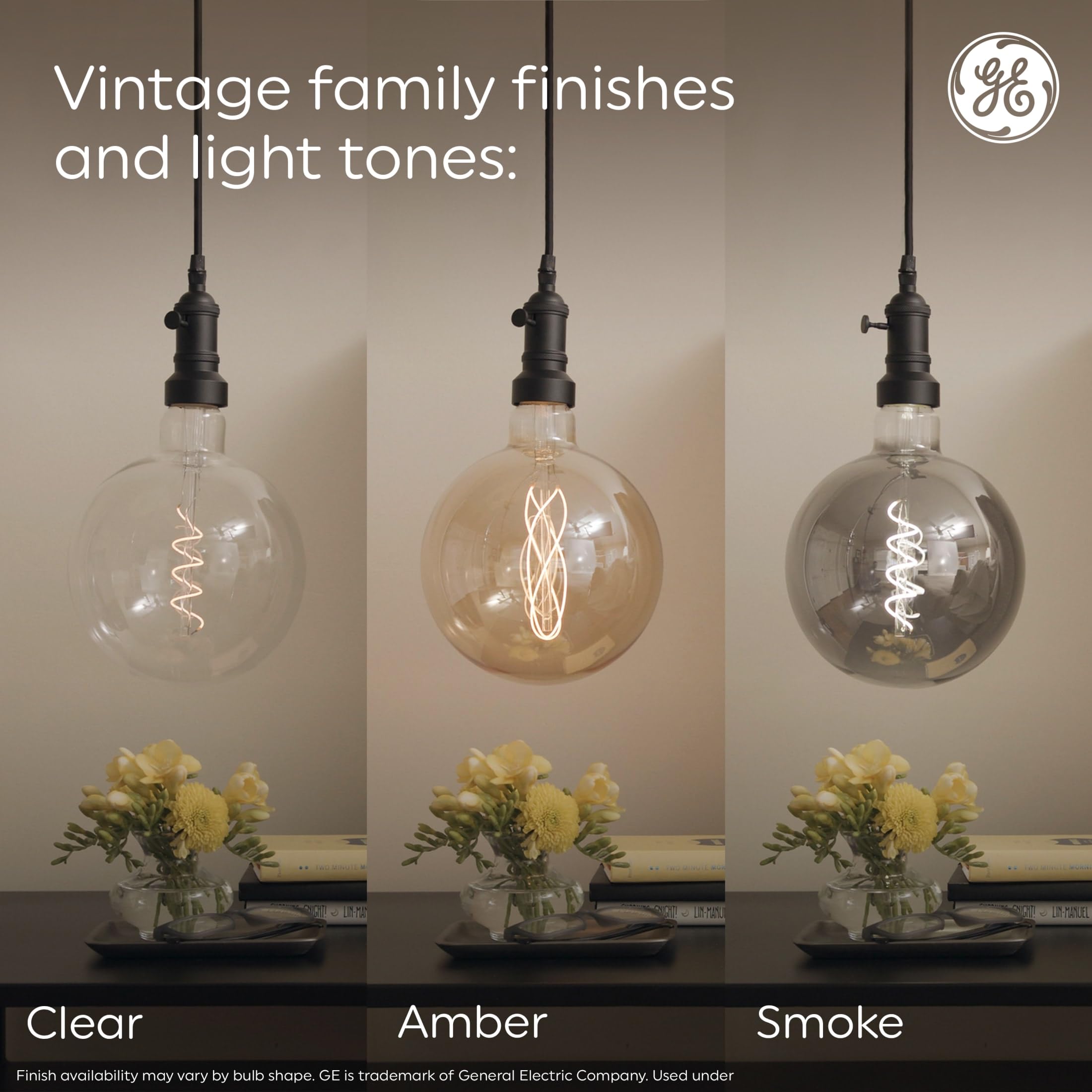 GE Vintage Style LED Light Bulbs, 40W Amber Finish, Small Base, Decorative Glass Candle Light, Model 36764
