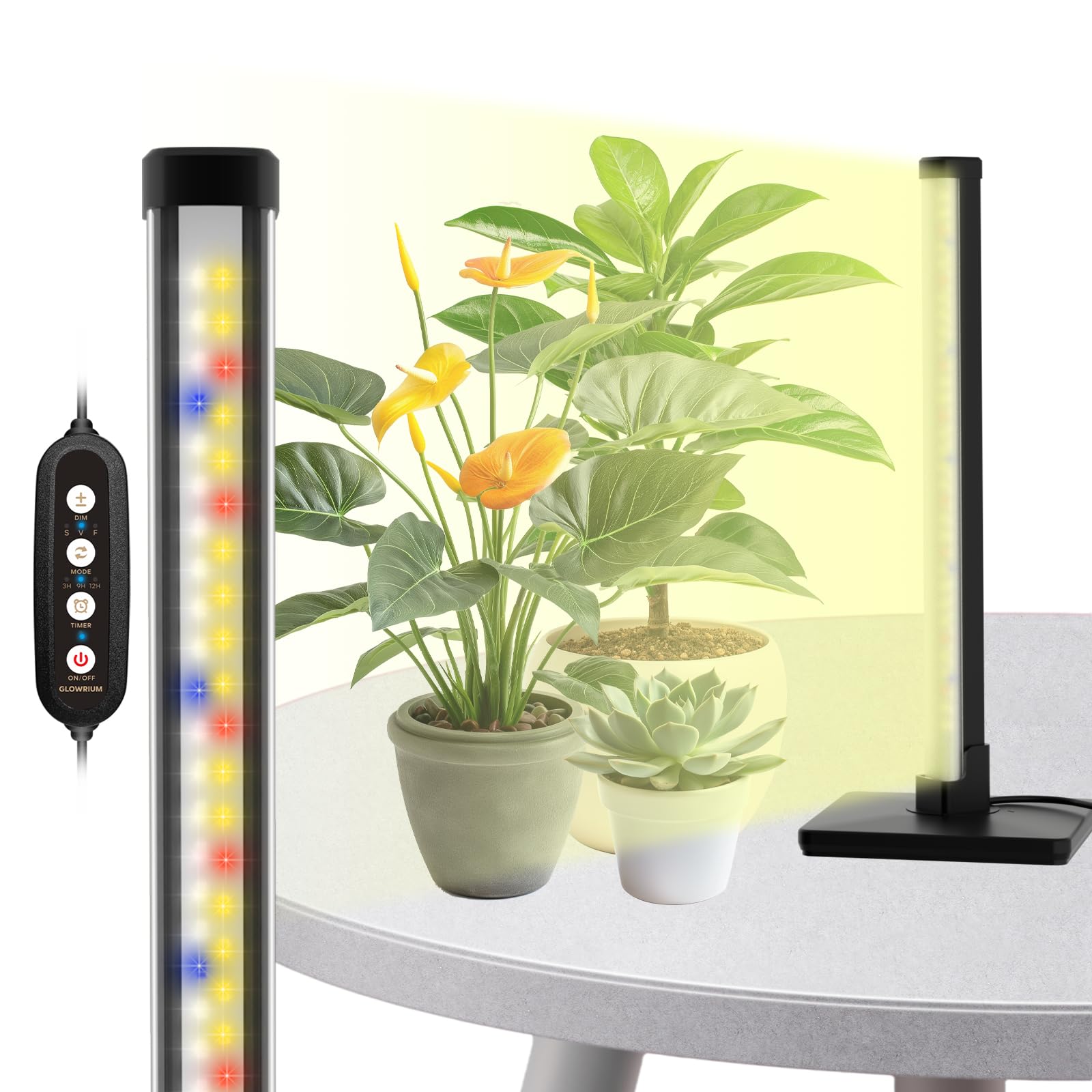 Glowrium Standing Grow Light For Indoor Plants, 15In Full Spectrum Vertical Plant Light,3 Light Modes, Auto-Timer,6-Level Dimmable, Suitable For Wide Area Coverage In Indoor Plants (1-Section)