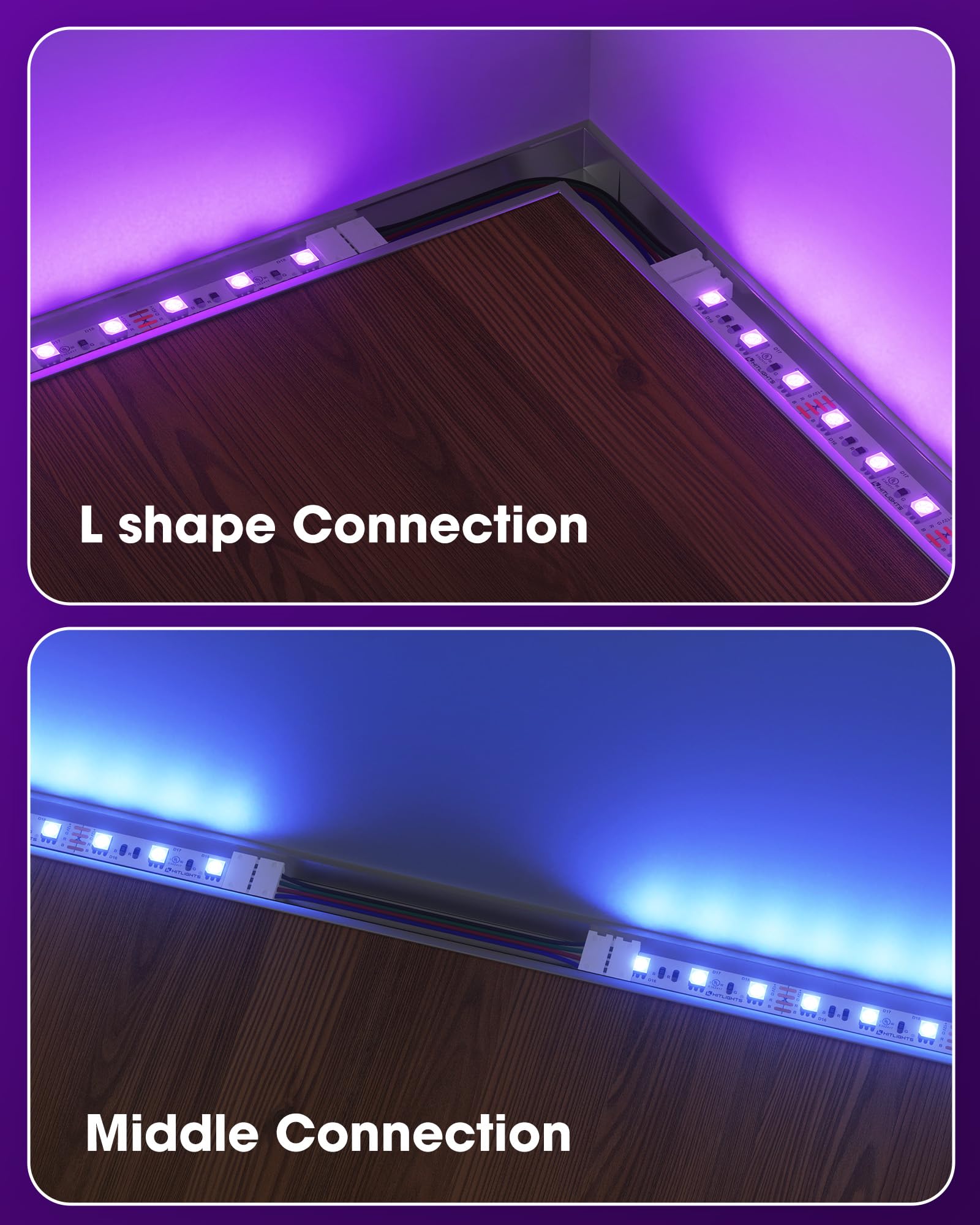 HitLights 12 Pack RGB LED Strip Connectors, 10mm 4 Pin, 6 Inch Solderless, Plastic, Model CON-10M-B00A-12PK-FBA