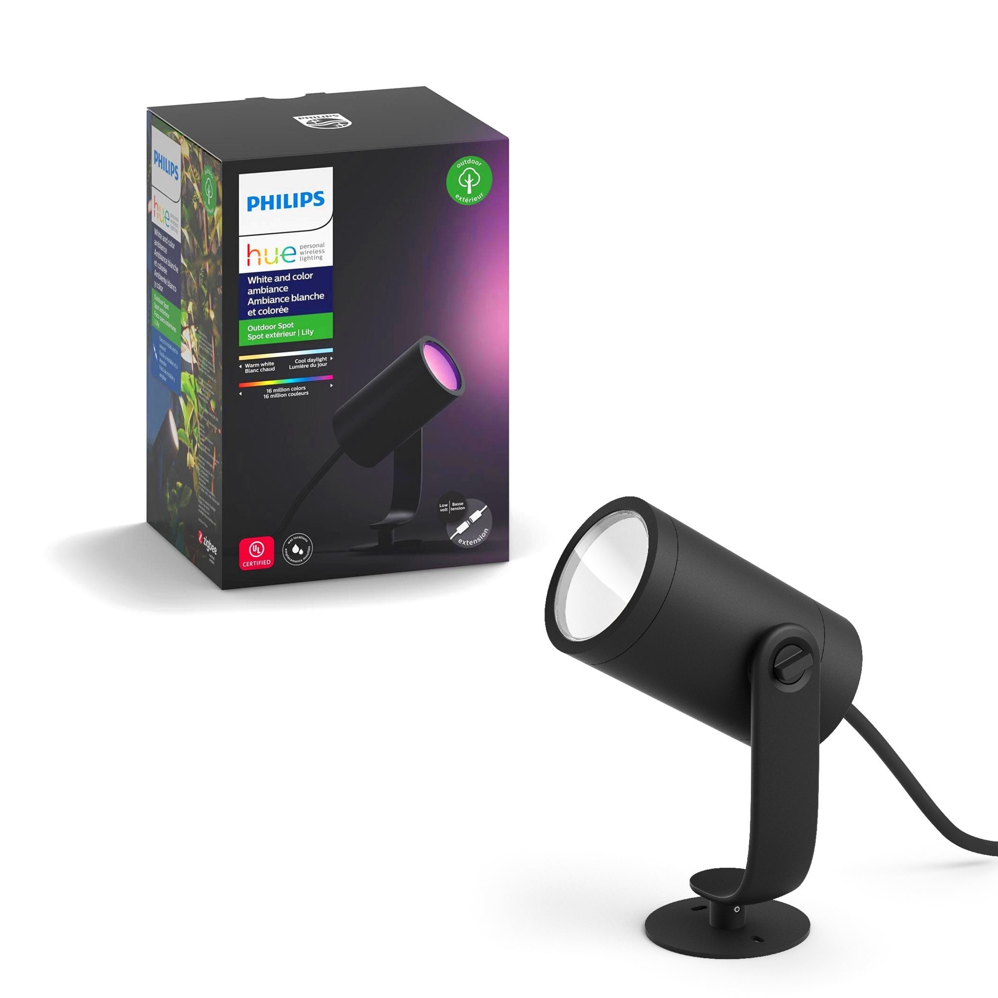 Philips Hue Lily Outdoor Smart Spot Light - LED Walkway Light - Aluminum - Black - Model 802074 - Requires Bridge and Power Supply