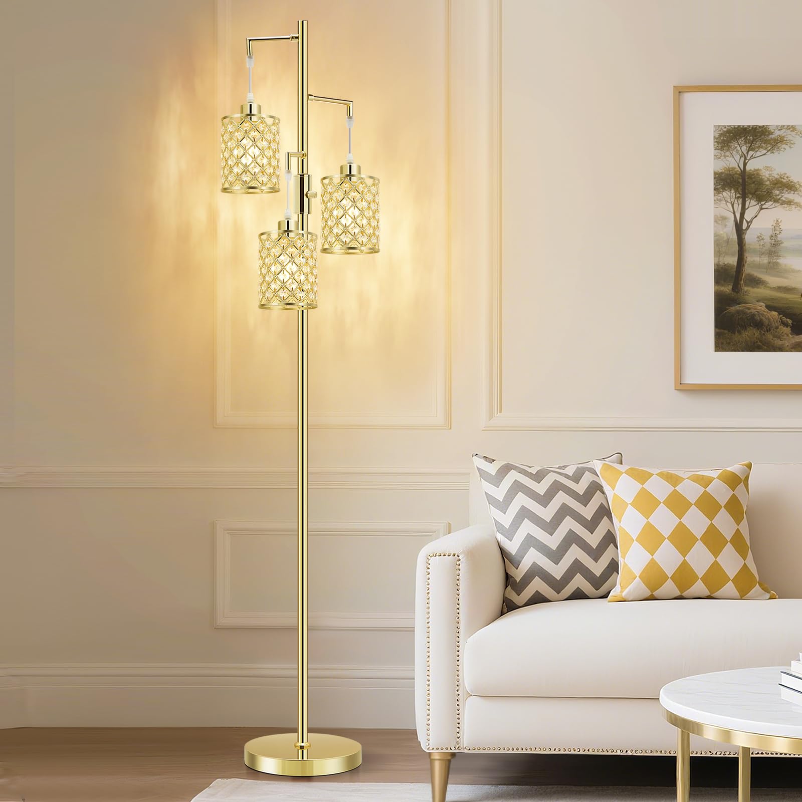 GyroVu Floor Lamp, 3-Light Modern Gold Crystal Design, K9 Crystal Shade, Model G-1FL-1769B