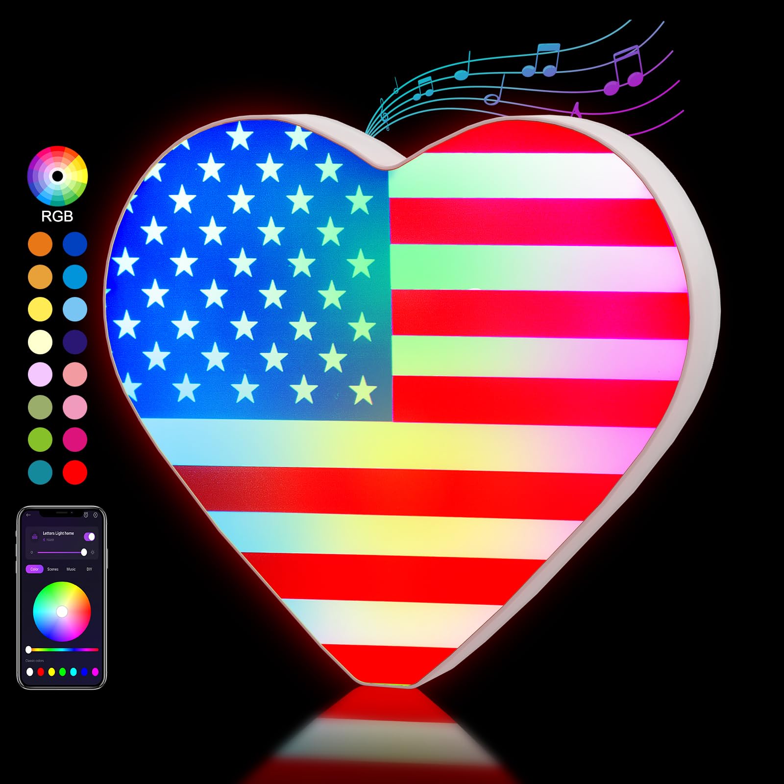 OJQ LED Light Up Letters - Colorful Alphabet Decor, Music Sync, Plastic, DIY, Bedroom, Christmas & Birthday Gifts for Girls - Letter-Flag