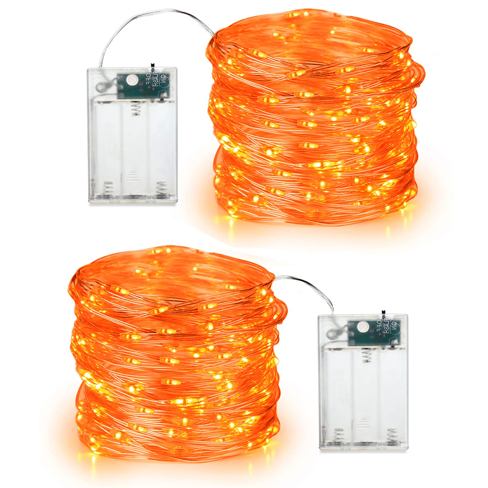 Brizled Halloween Orange Fairy Lights, 19.47ft 60 LED Halloween Lights String, 2 Modes Battery Orange Halloween Lights Silver Wi