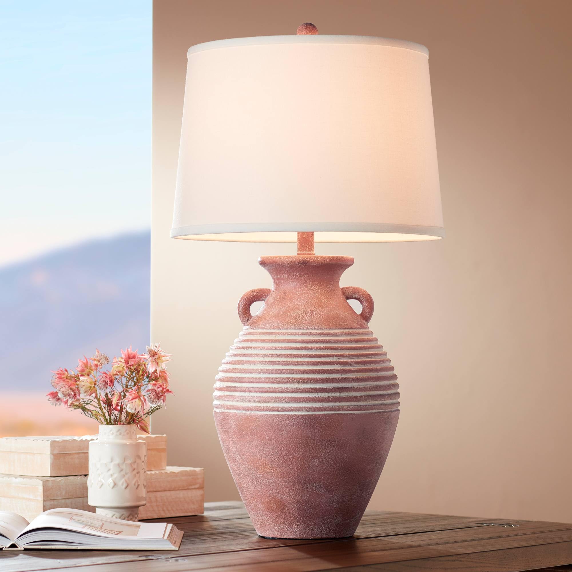 John Timberland Miguel Rustic Southwestern Style Table Lamp 32'' Tall Earth Tone Jar Linen Fabric Drum Shade Decor for Living Ro