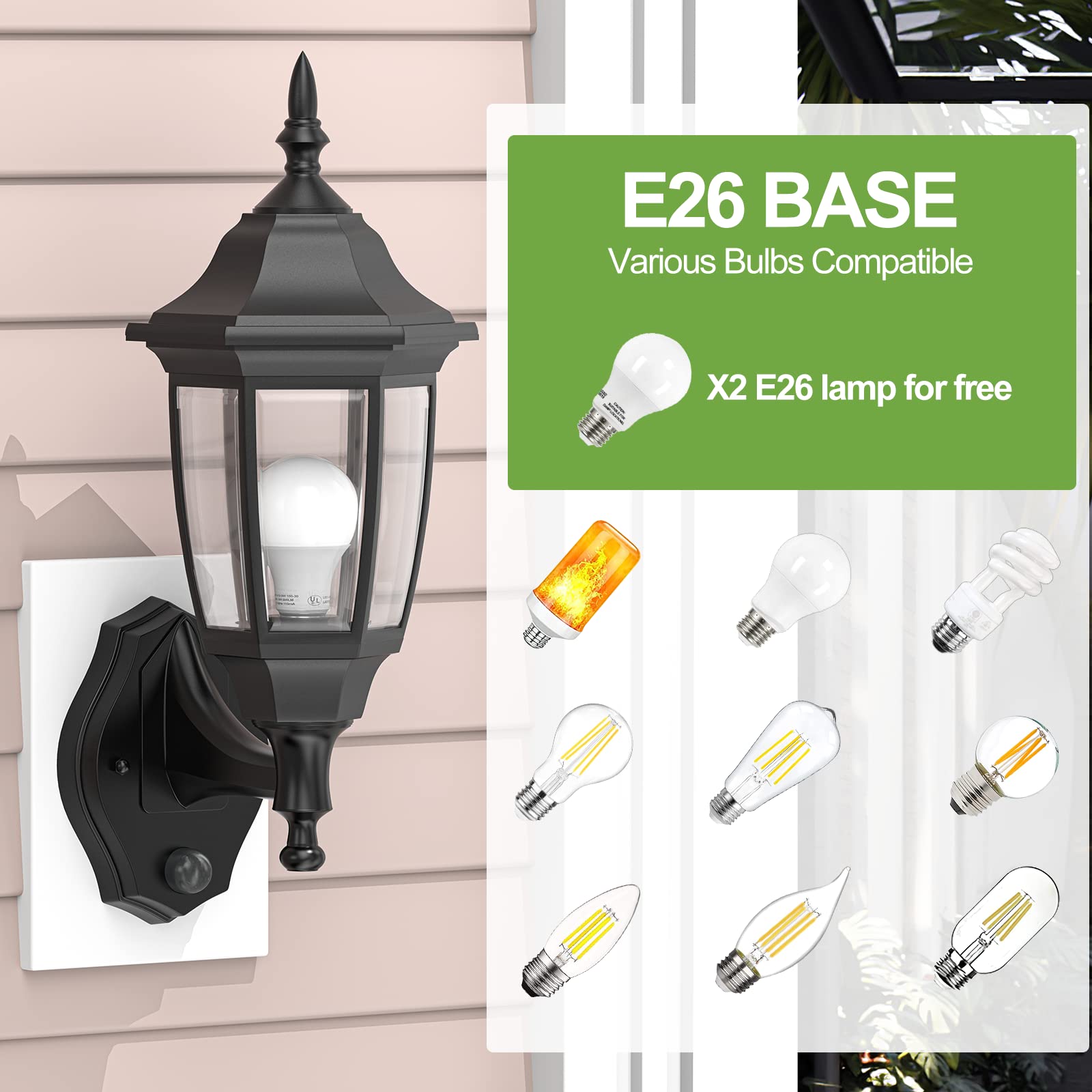 EMART Dusk to Dawn Outdoor Porch Sconce, Waterproof LED Light, Black Plastic, Model EM-GL-1-PS, 1 Pack, Bulb Included