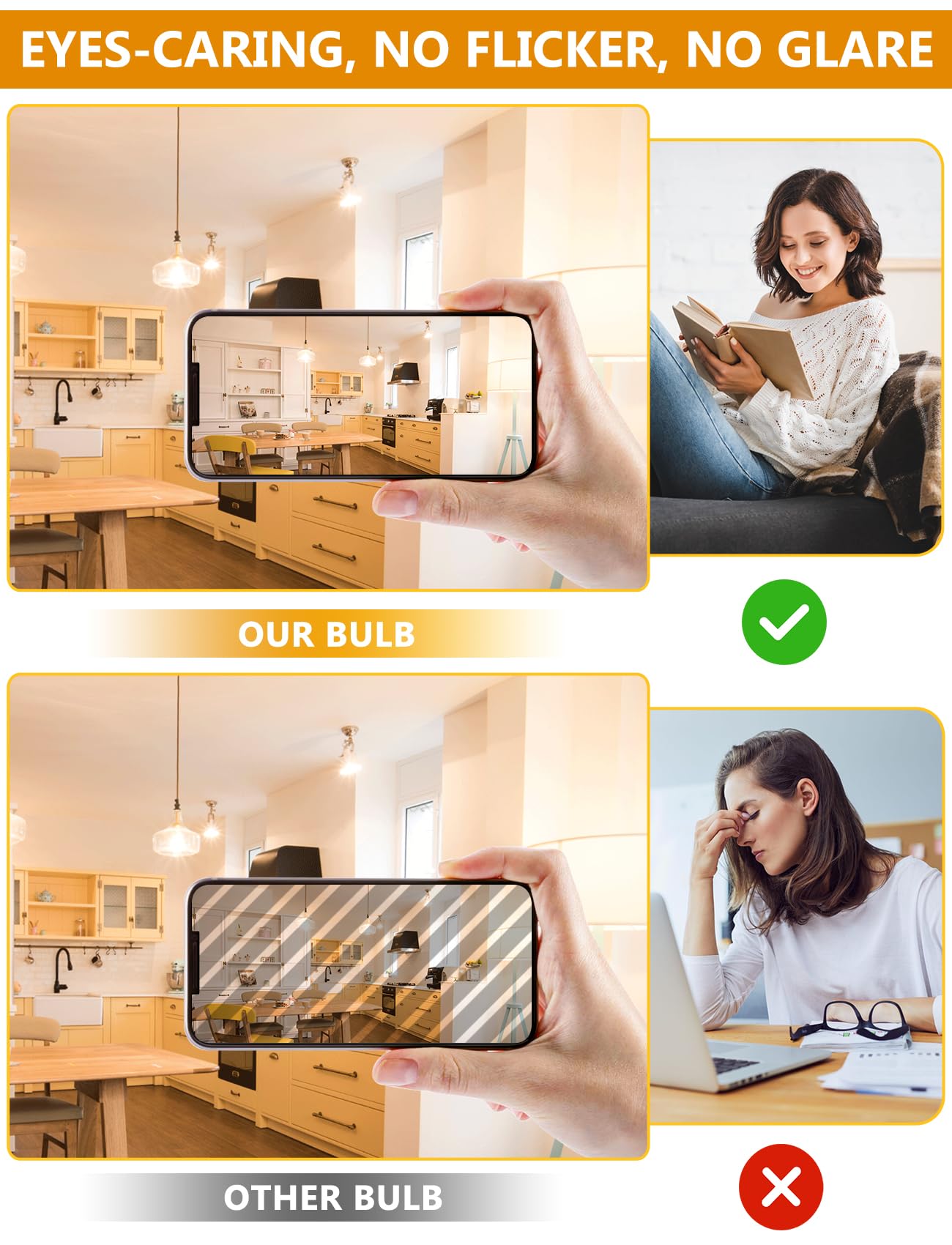 Btbhiho 12-Pack A19 Led Light Bulbs 60W Equivalent 806 Lumens, 9W 2700K Warm White Non-Dimmable, No Flicker, Super Bright Cri85+