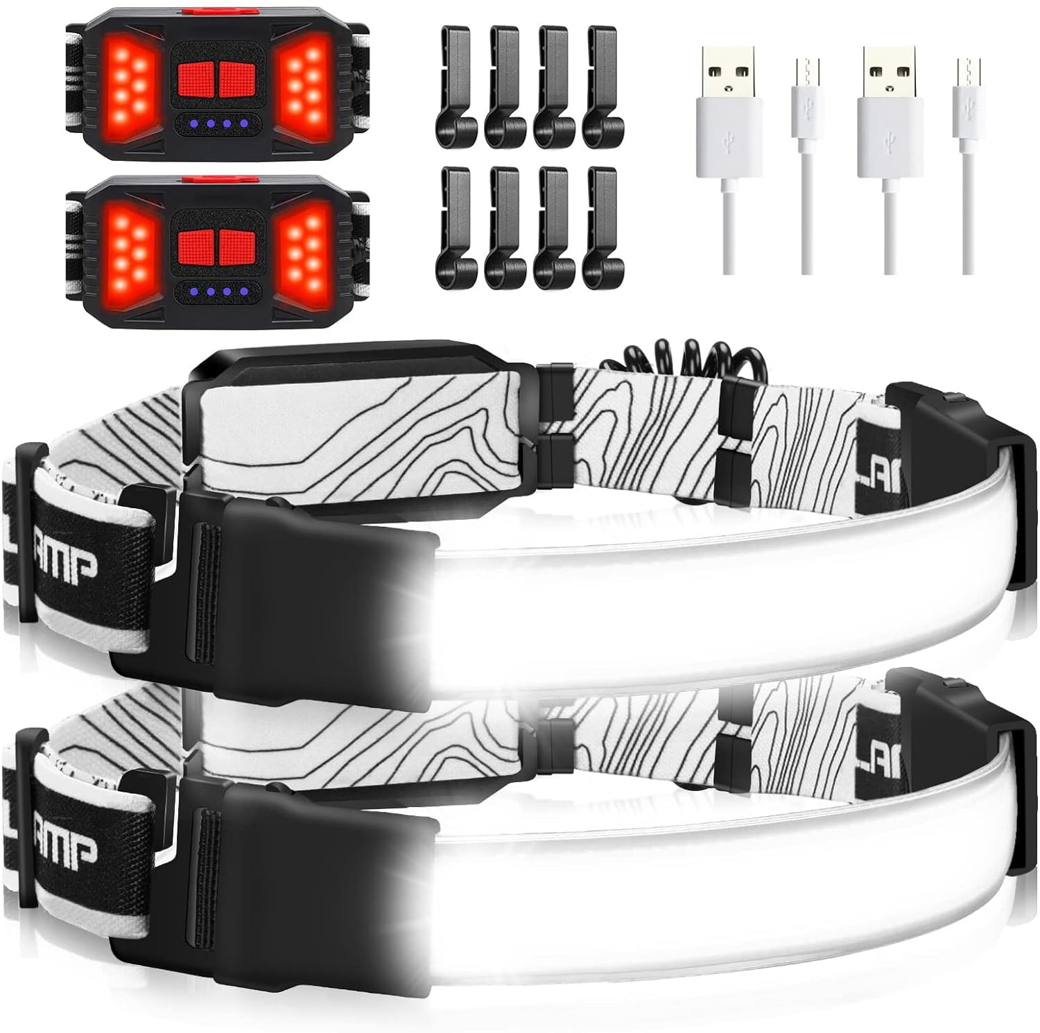Rechargeable Headlamp, 230Wide-Angle 1000 Lumens Headlamp Flashlight With Red Taillight 3 Light Modes Lightweight Led Head Lamp 