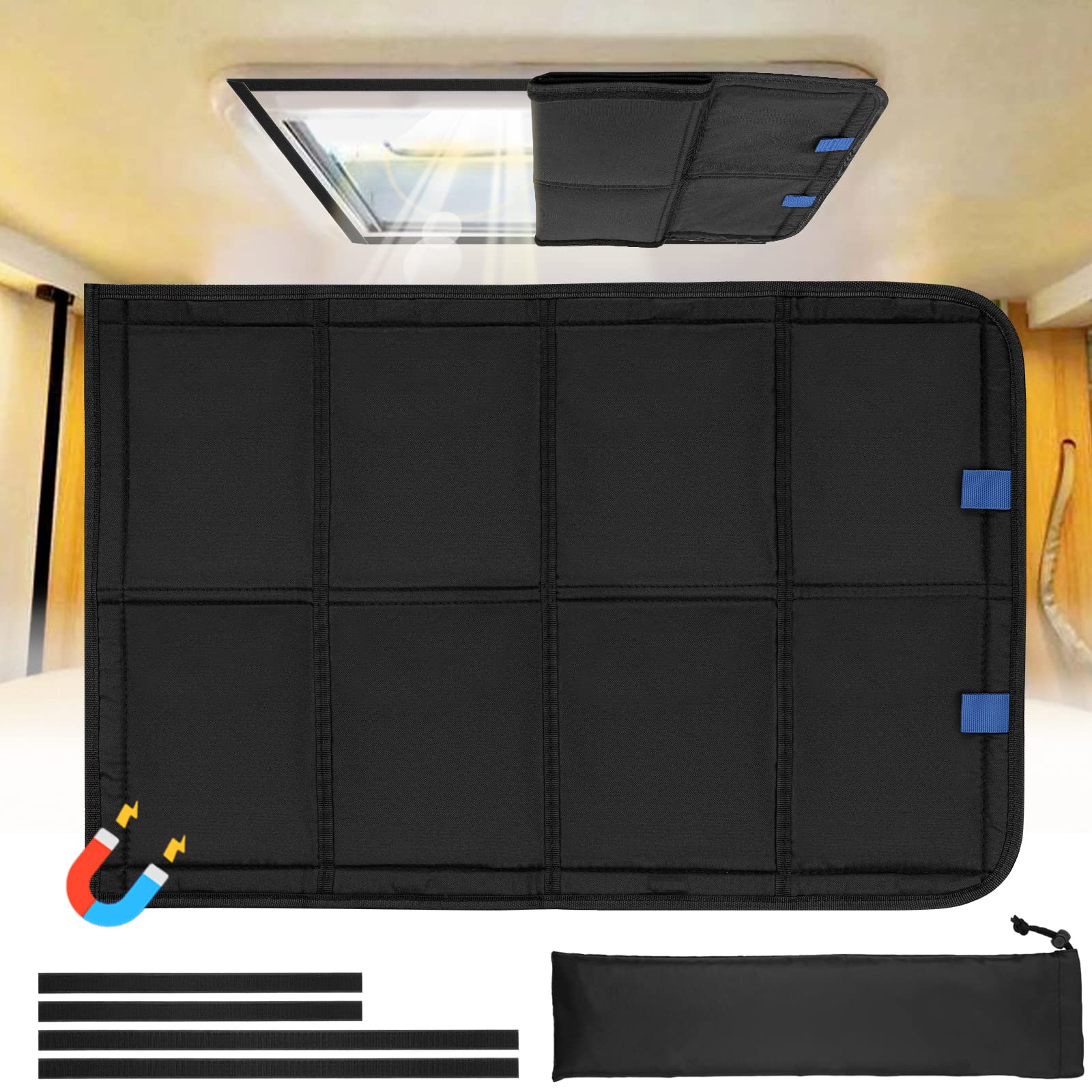 Funomo Rv Skylight Window Shade, 23 '' (L) X 15 '' (W), Foldable Magnet Rv Blackout Cover, Uv Rays Protection Camper Trailer Fan