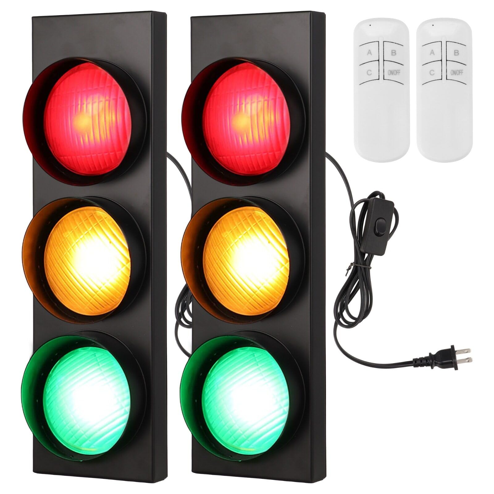 yeesport Traffic Light Wall Lamp, 2 Pcs LED Light with Remote, Vintage Design, Glass Material, for Kids Bedroom, Living Room, Club