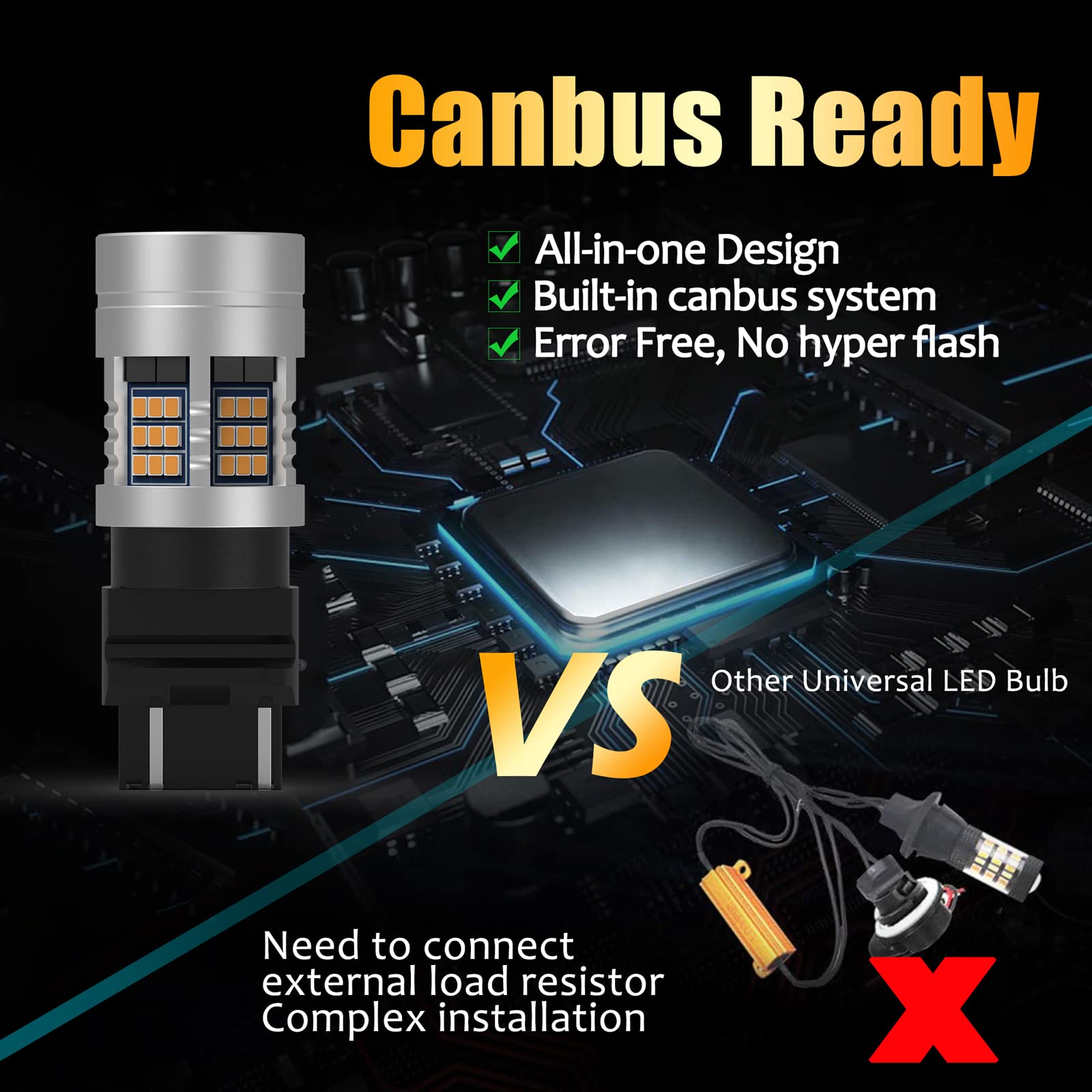 Lighsta 4257 4257Na Built In Resistor Anti Hyper Flash Led Bulbs Amber Yellow, Canbus Error Free Turn Signal Led Bulbs Compatible With 2019 2020 2021 F150 2022 Maverick Xl Xlt (Pack Of 2)