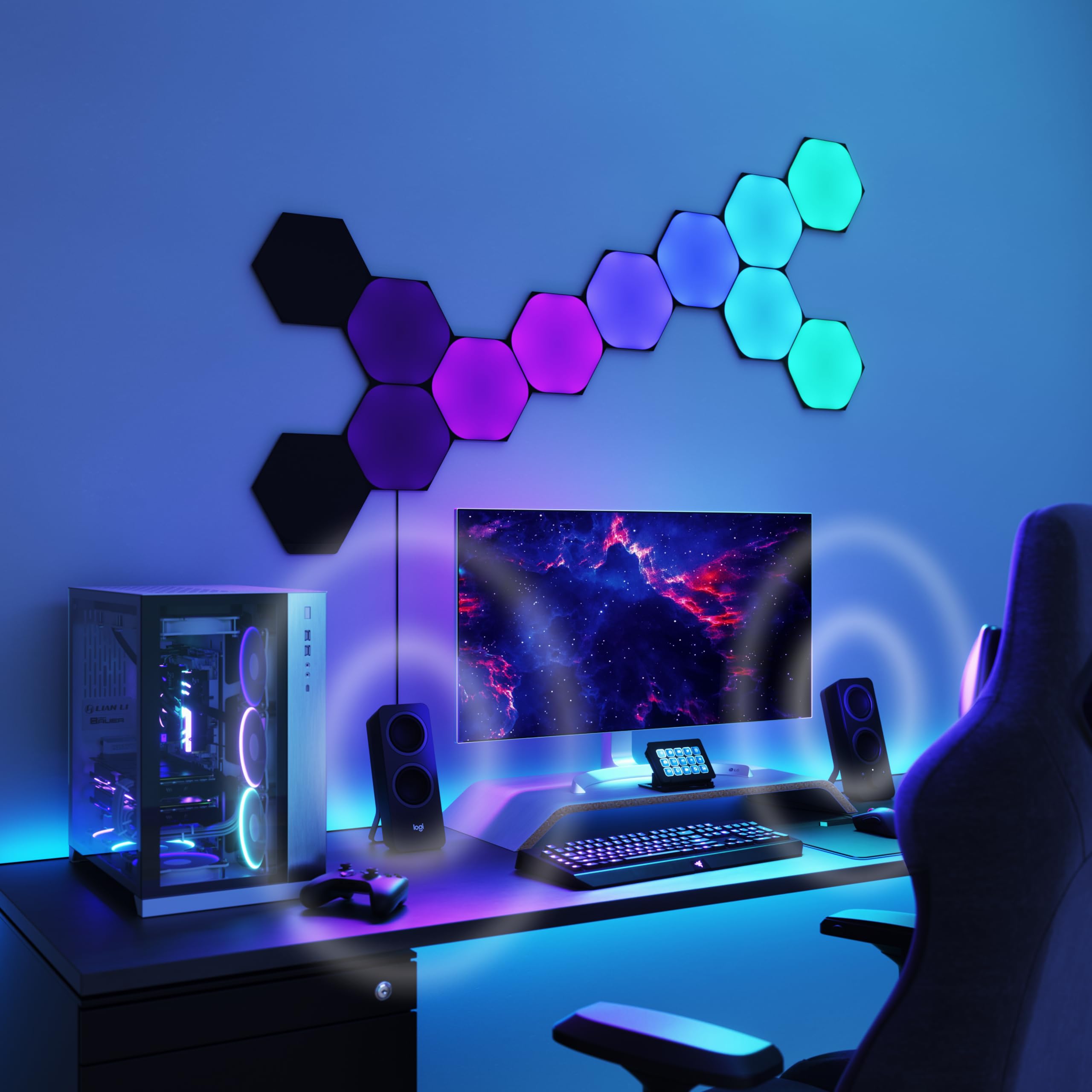 Nanoleaf Shapes LED Wall Lights, RGBW Smart Panels, Black Hexagons 3 Pack, Compatible with Alexa & Google Assistant