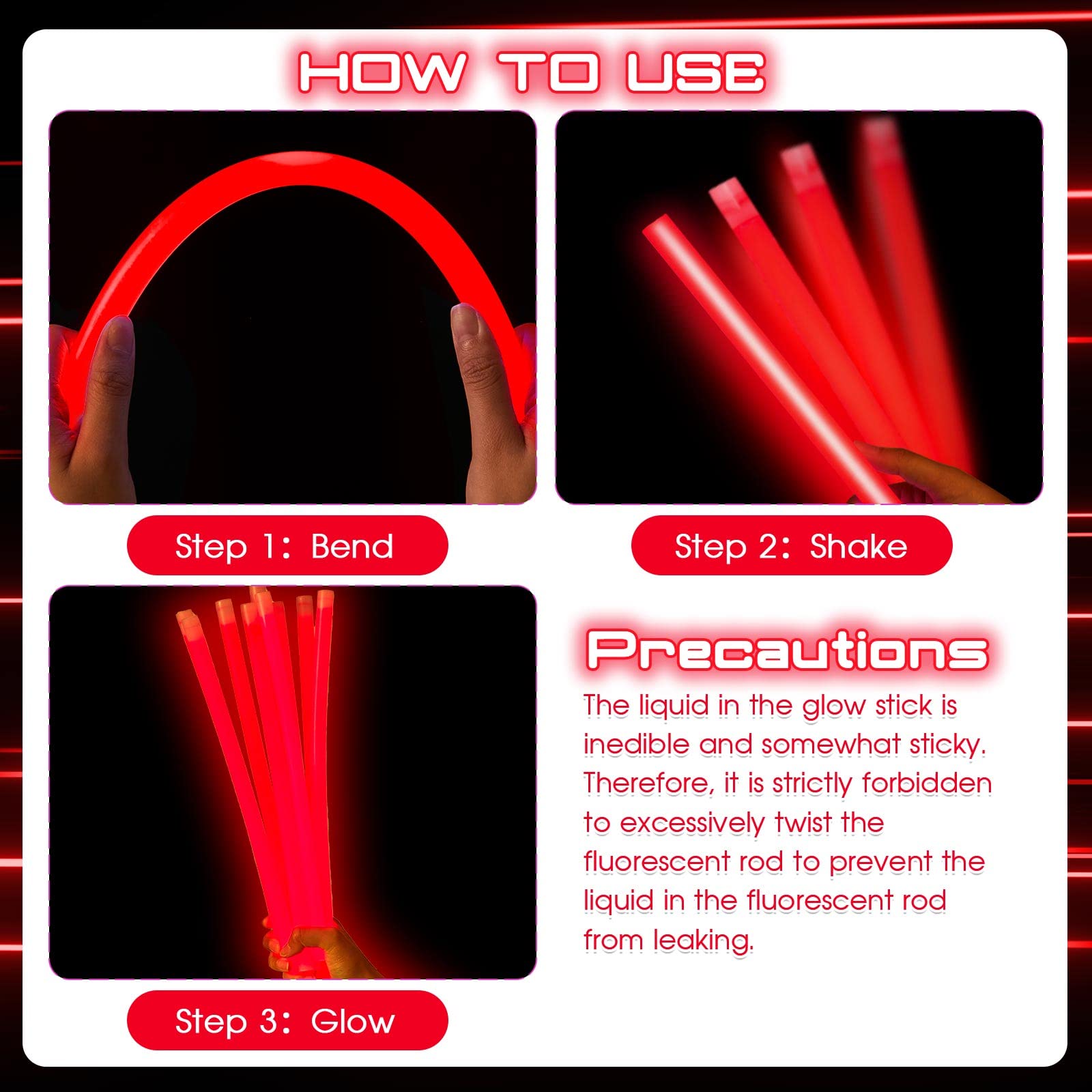 Lewtemi Glow Sticks - 10 Pcs Jumbo 14 Inch Emergency Light Sticks, Red - Perfect for Halloween, Camping, and Survival Kits