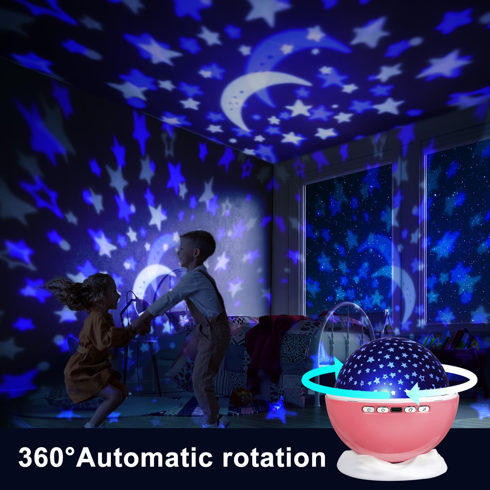 Kids Star Night Light, Night Light Projector,Nebula Star Projector 360 Degree Rotation - 6 Led Bulbs 18 Light Color Changing Wit