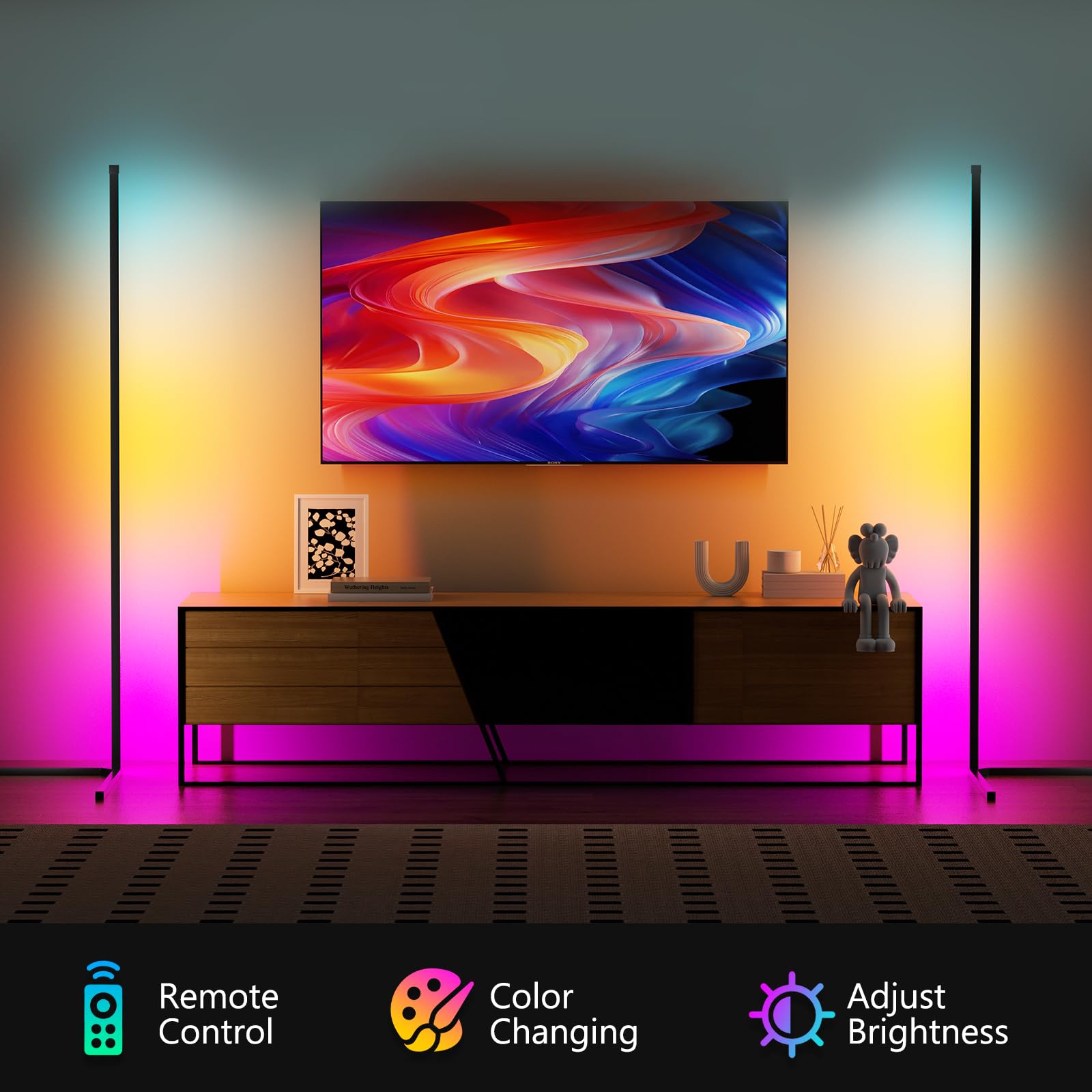 Tjoy 2 Pack Rgb Led Floor Lamps, Smart Corner Floor Light With App&Remote, 16 Million Color Changing, Music Sync, Modern Lamp Fo