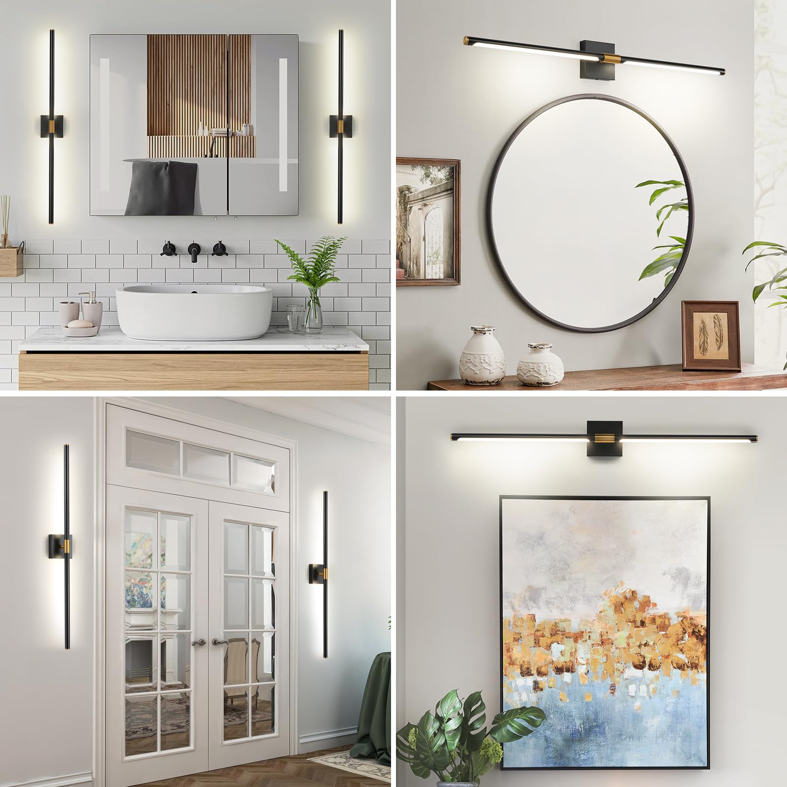 Faziyo 48 Inch Black Gold Vanity Lights Fixtures For Bathroom Over Mirror Led Vanity Lights 4000K Morden Bathroom Sconce Picture