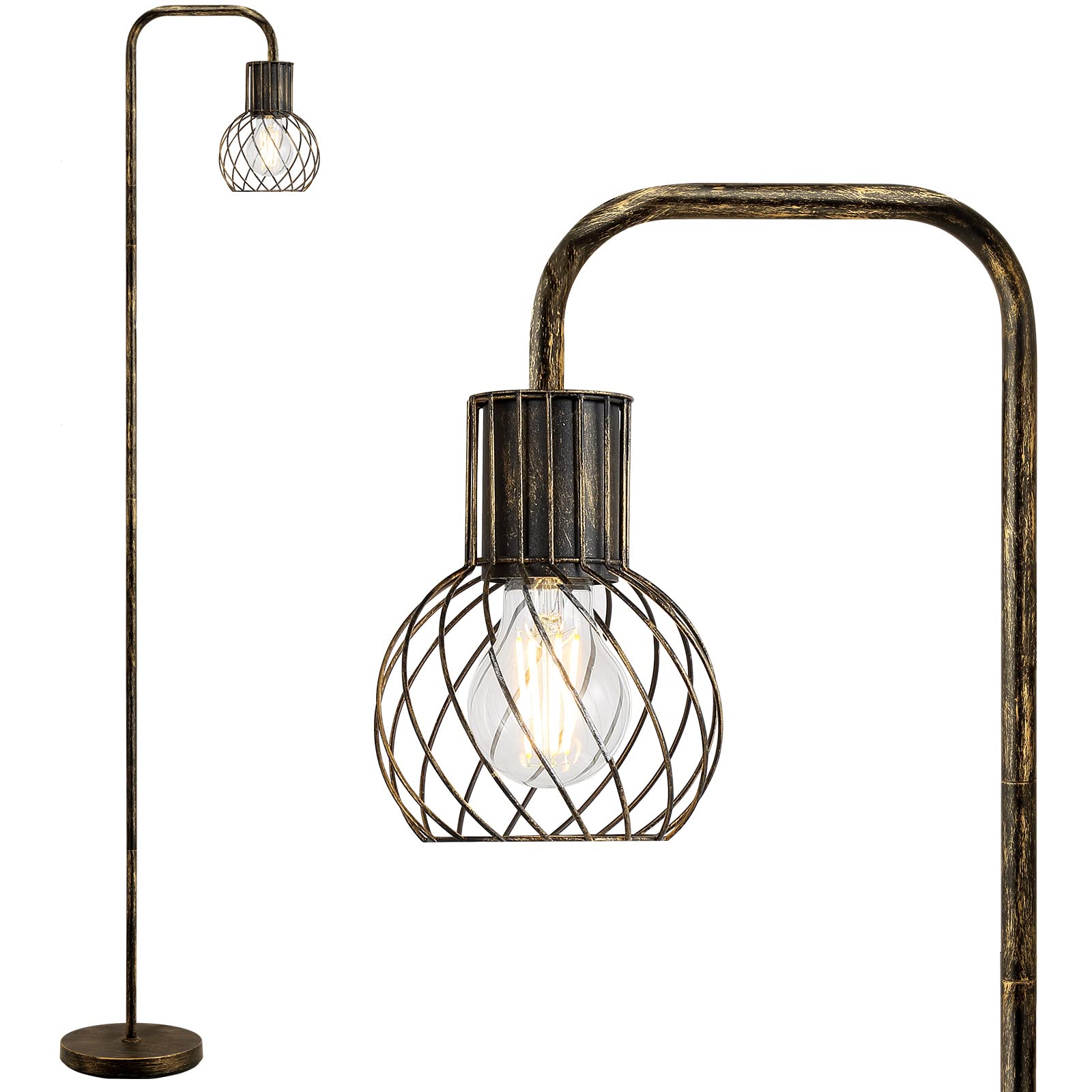 Industrial Floor Lamp, Antique Bronze Standing Lamp Modern With 6W Led Bulb, Foot Switch, Metal Tall Lamps For Living Room, Bedr