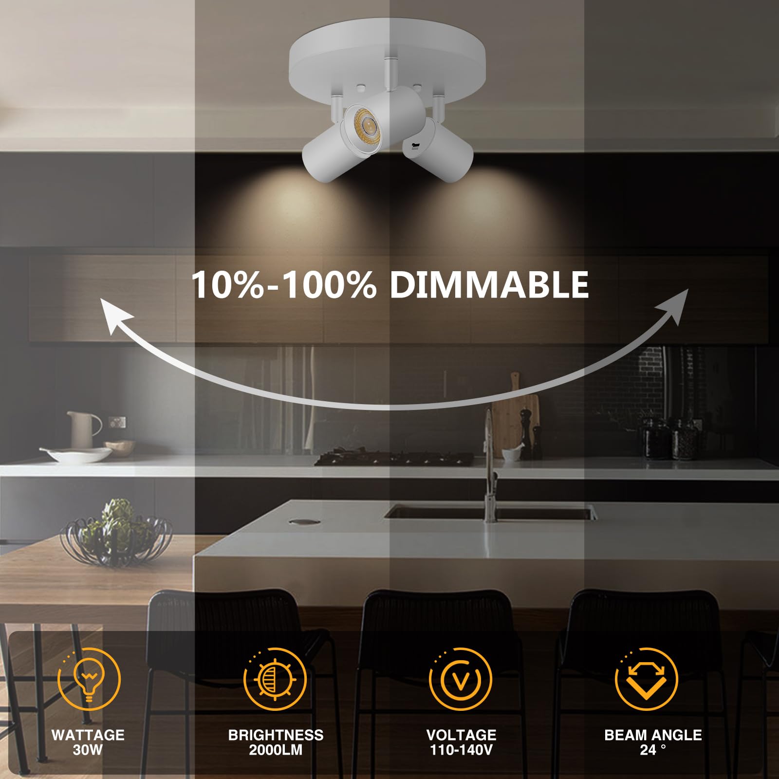 VANoopee LED Ceiling Spot Light 3 Light Adjustable Matte White Fixture Model ITLK5CCT3HW for Kitchen Hallway