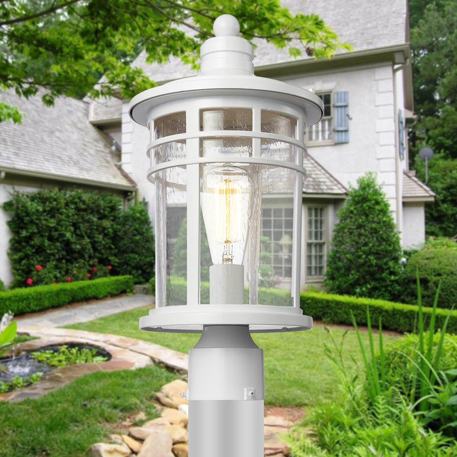 Darkaway Outdoor Post Lights, Waterproof Aluminum Lamp, 17in Large, White, Model 6X20P-M WH, For Patio and Yard