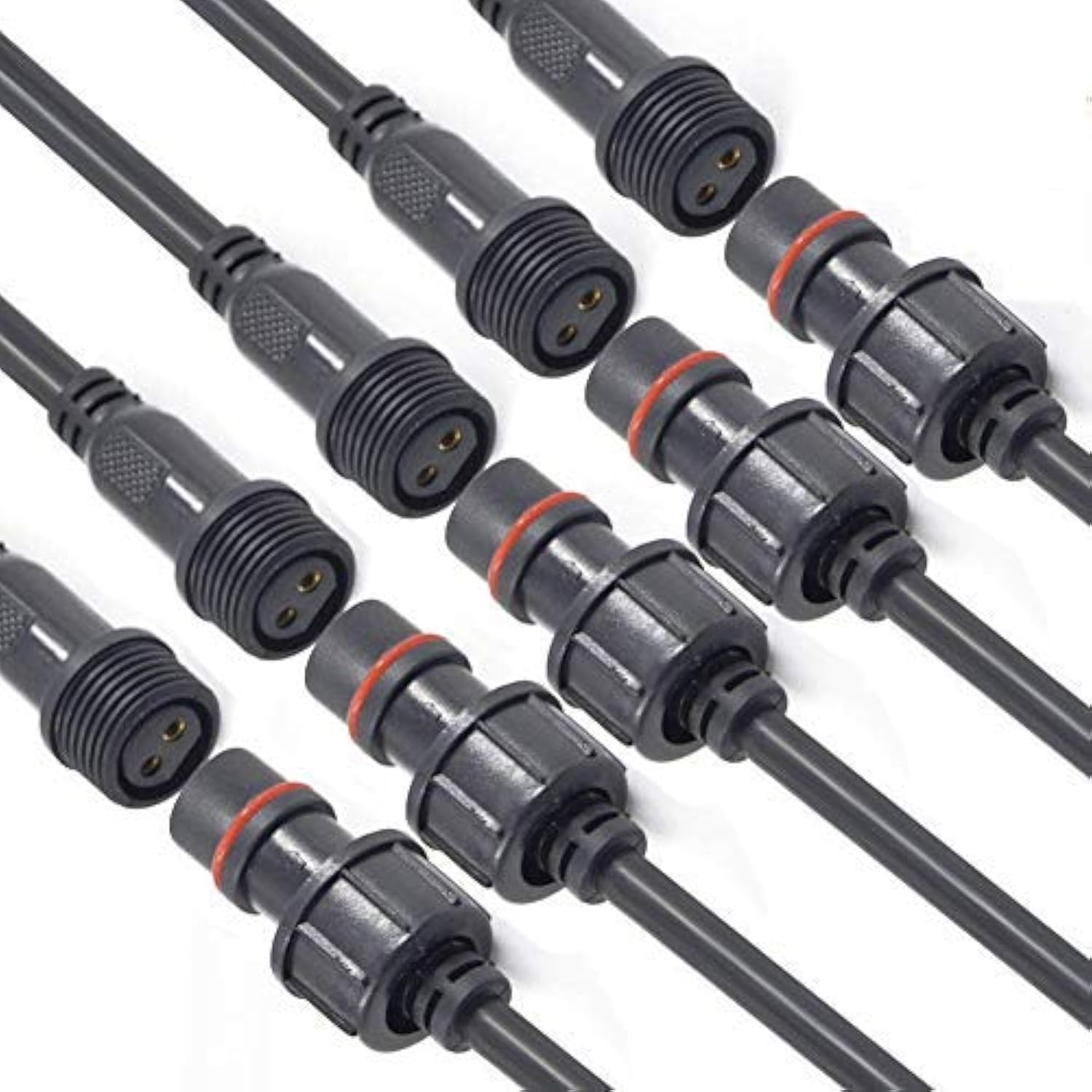 Yetor Waterproof Connectors 2 Wire, 16Awg Male Female Plug Led Connector With 2Pin Waterproof Connectors,Ip68 20Cm Extension Cable For Car, Truck, Boat,Indoor/Outdoor Led Strip Lights,(5Pairs)