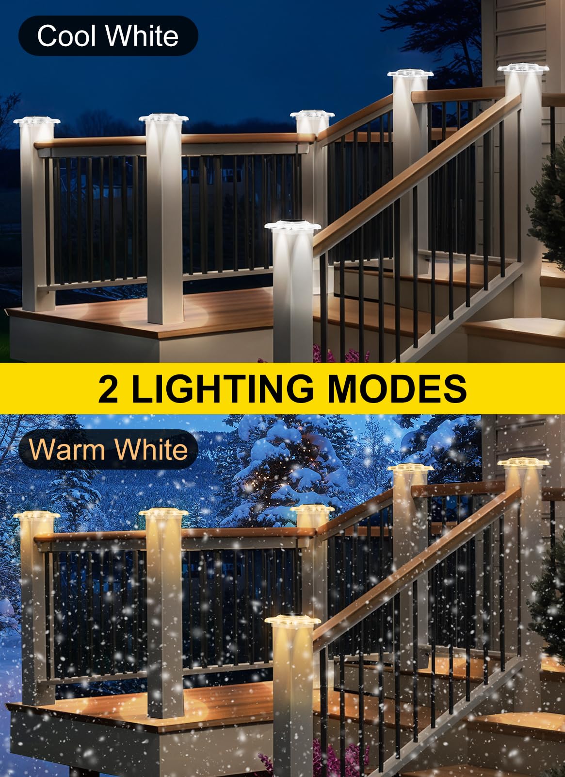 T-Sun Solar Post Cap Lights 4X4  Fence Post Solar Lights 6 Packs  Ip65 Waterproof Outdoor Lighting Smart Auto On/Off For Stairs Step  Vinyl Fence Tops  Deck  Patio  Garden (Warm/Cool White)